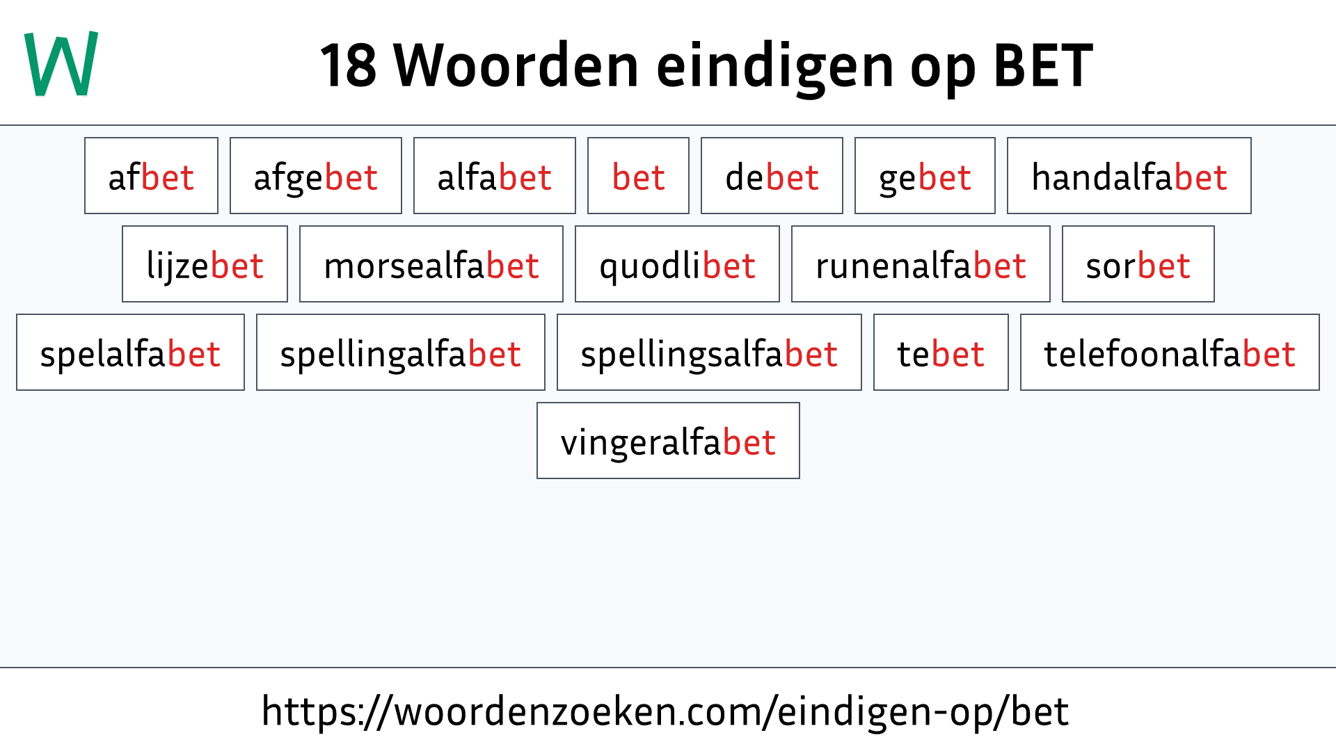 Woorden eindigen op BET