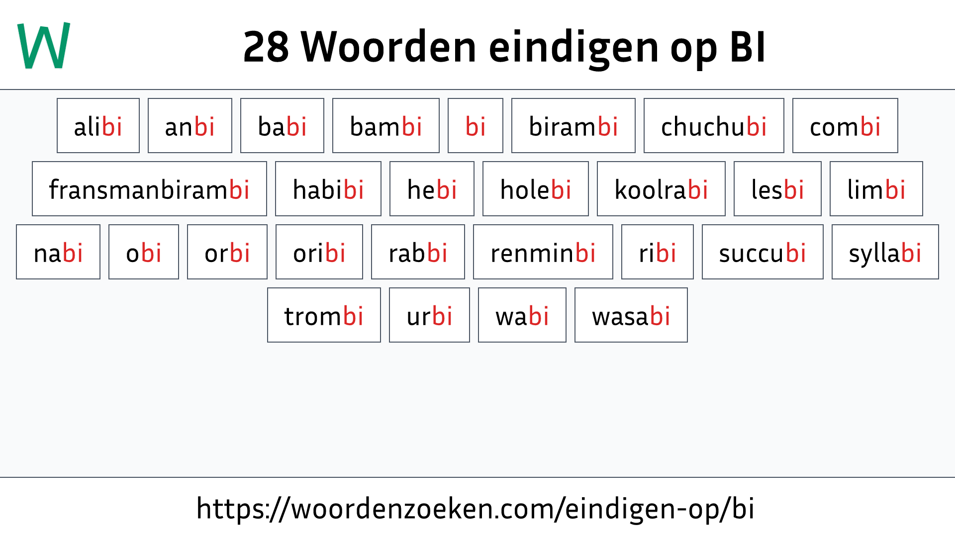 Woorden eindigen op BI