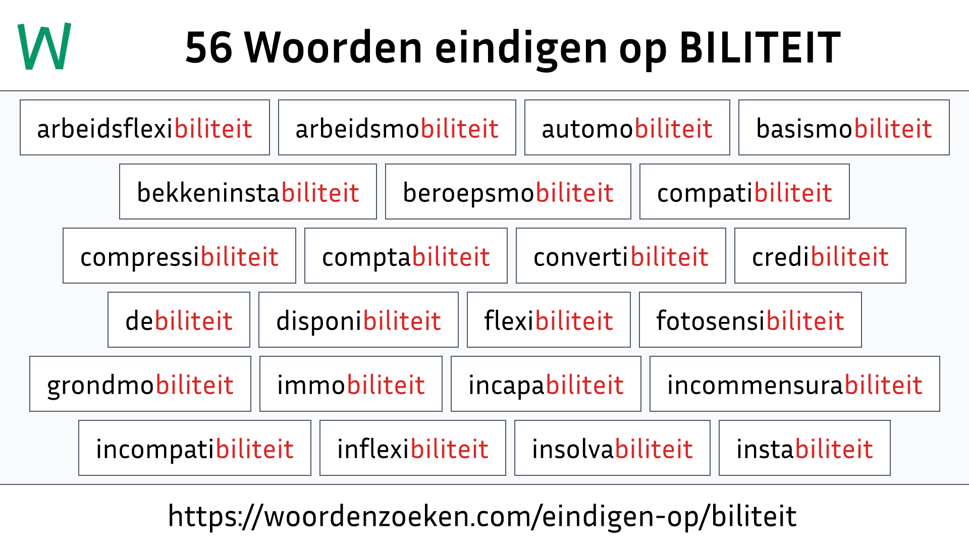 Woorden eindigen op BILITEIT