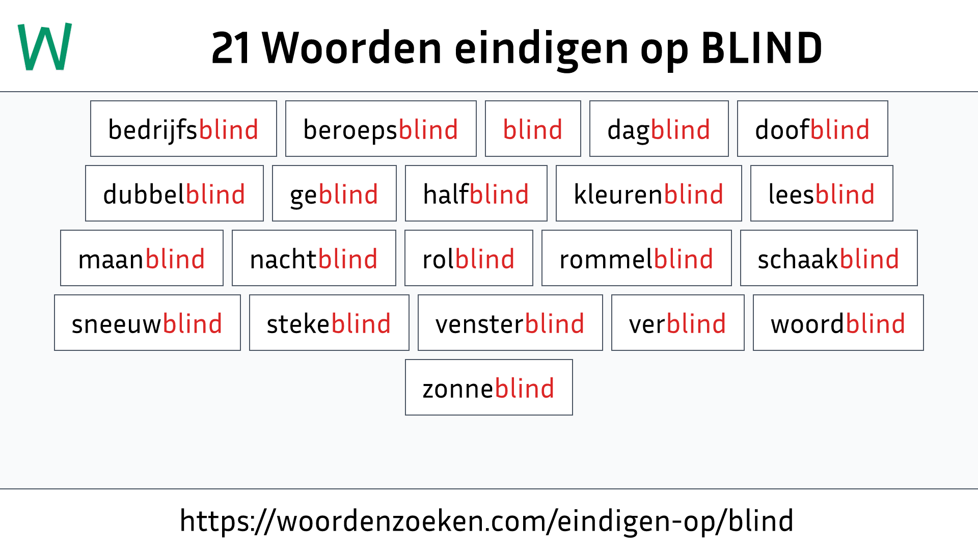 Woorden eindigen op BLIND