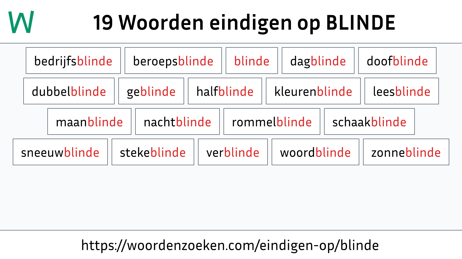 Woorden eindigen op BLINDE