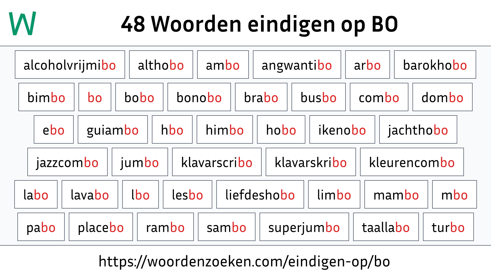 Woorden eindigen op BO