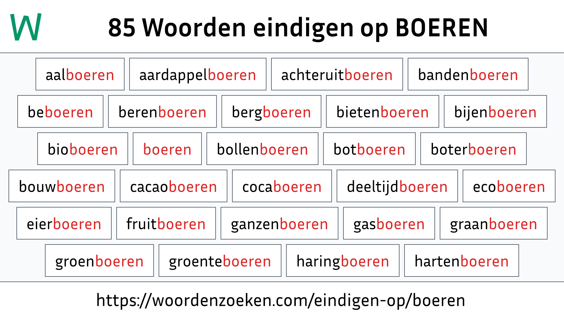 Woorden eindigen op BOEREN