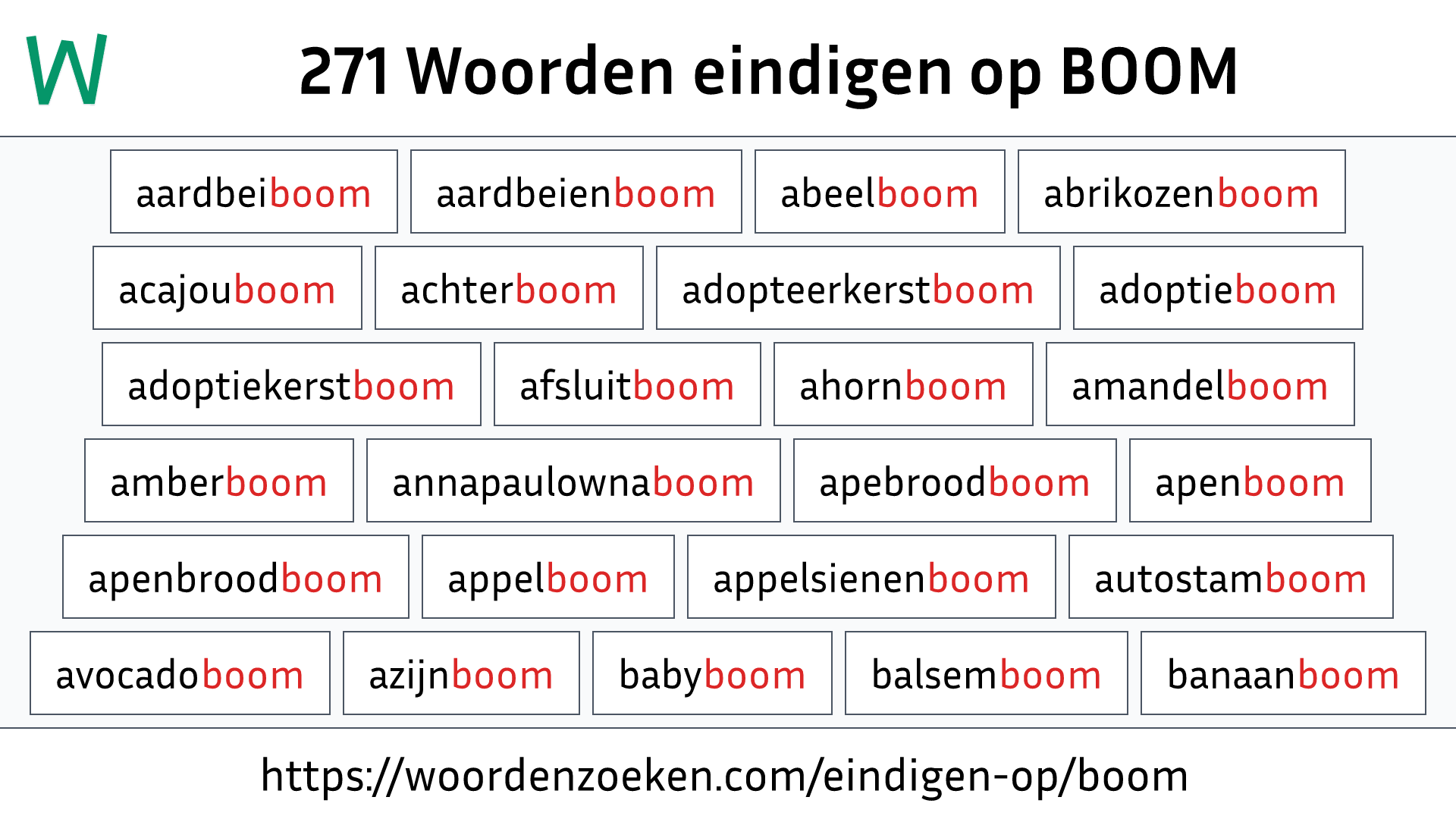 Woorden eindigen op BOOM