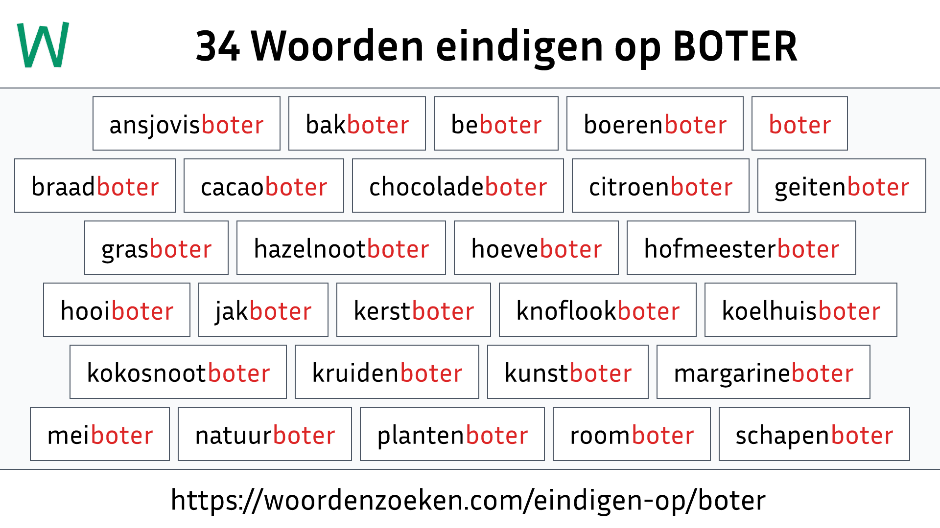 Woorden eindigen op BOTER