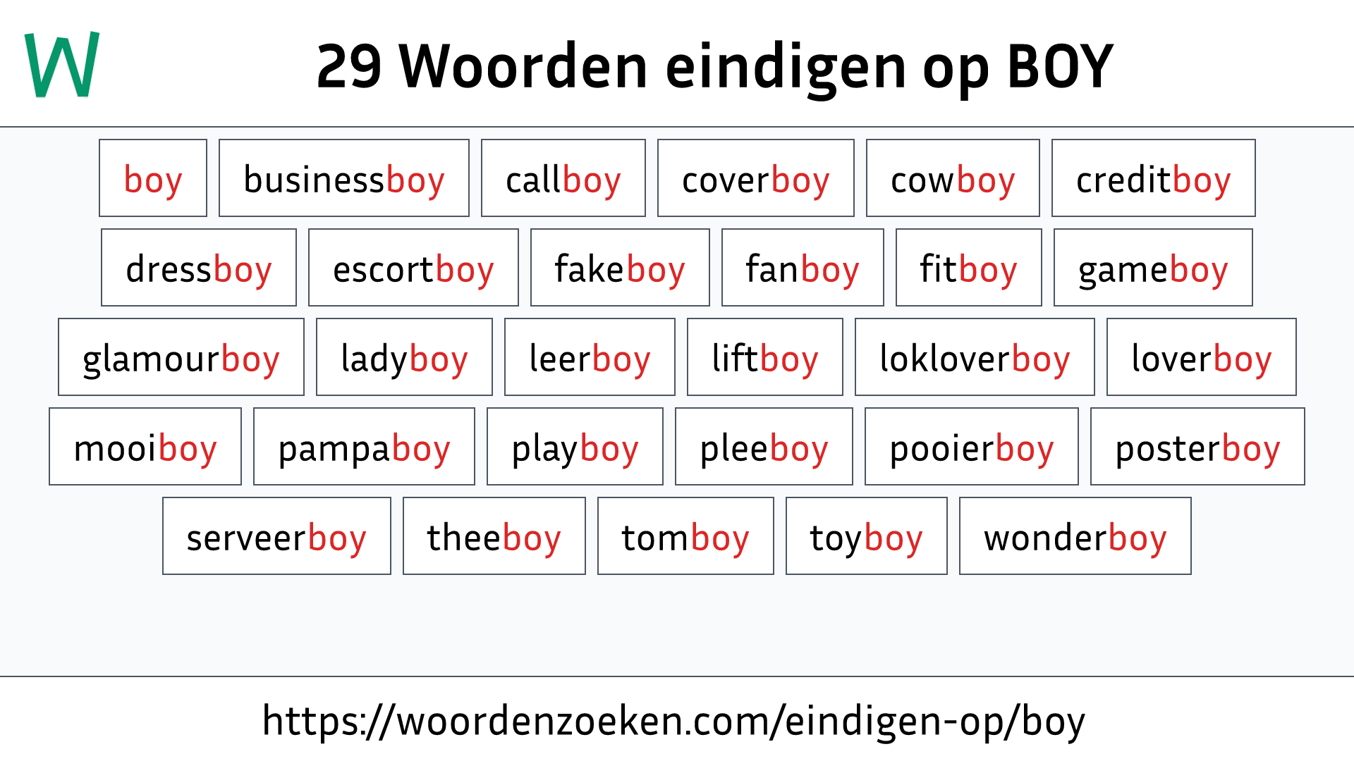 Woorden eindigen op BOY