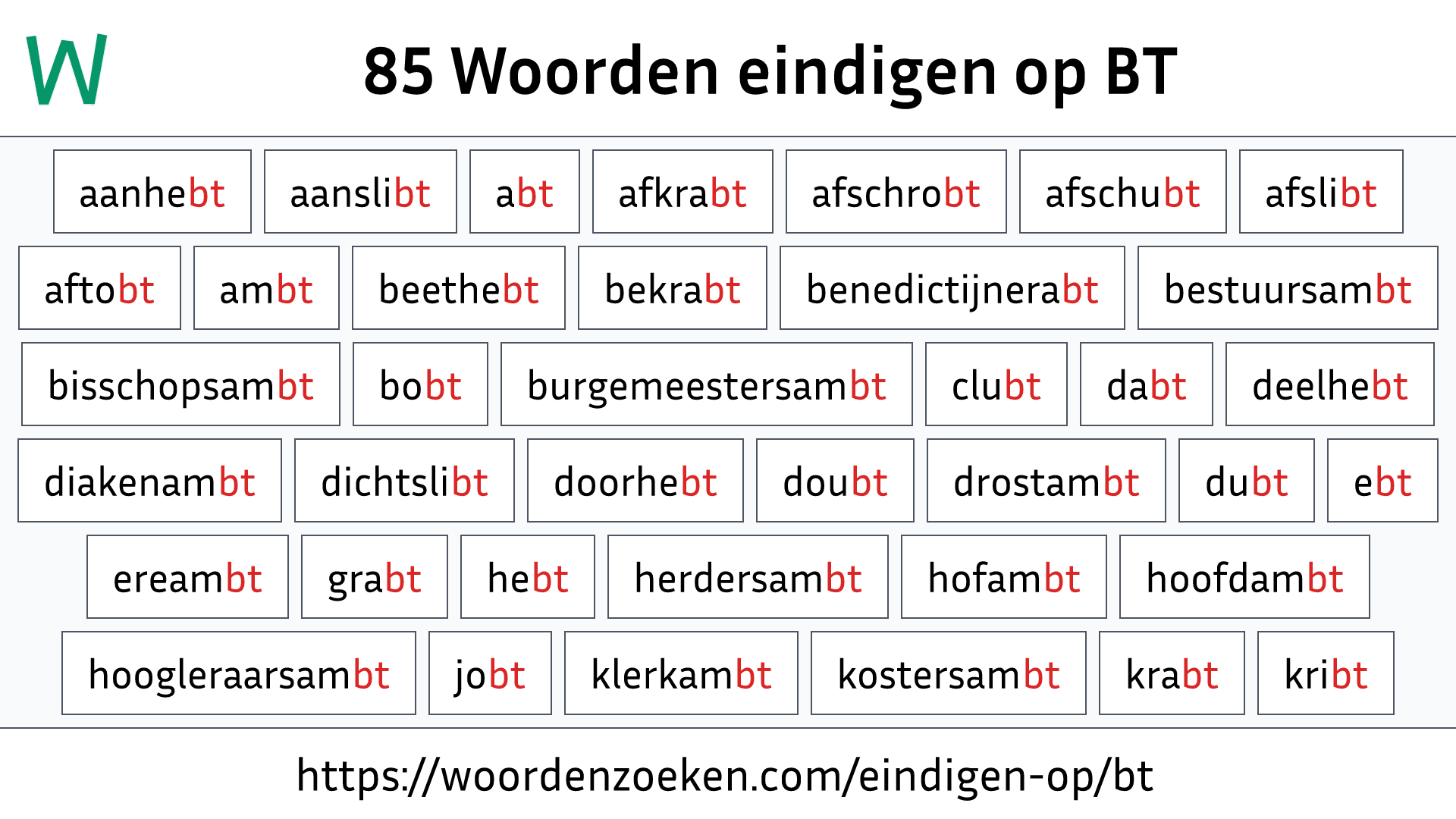 Woorden eindigen op BT