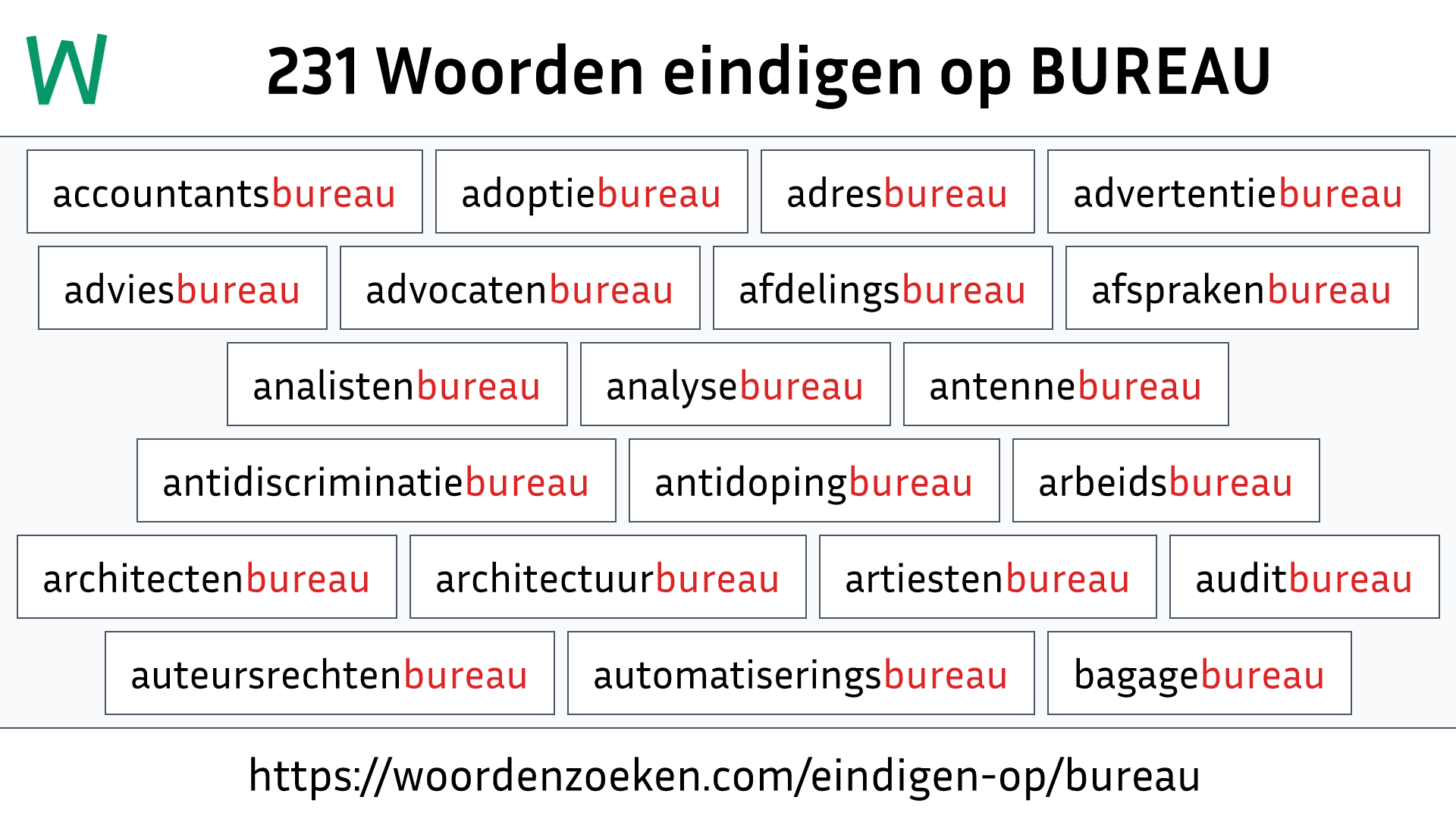 Woorden eindigen op BUREAU