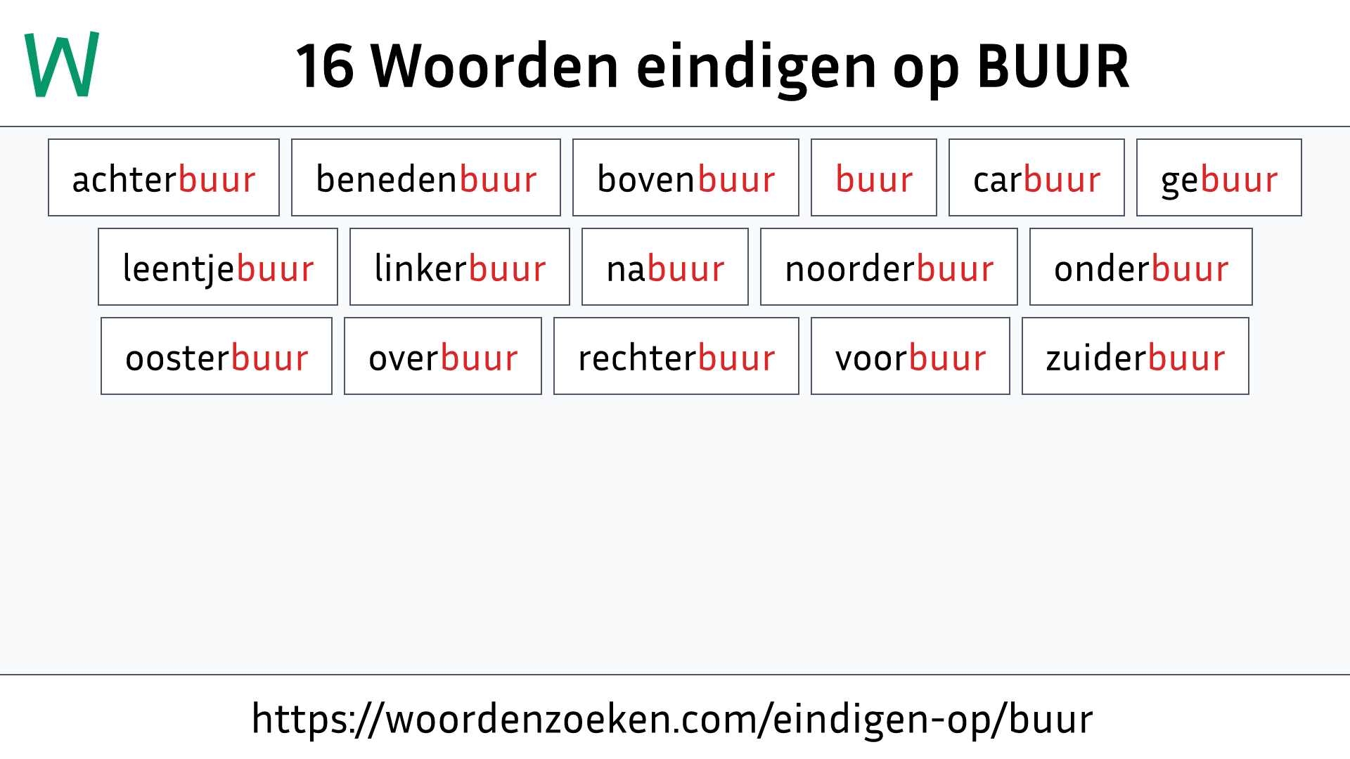 Woorden eindigen op BUUR