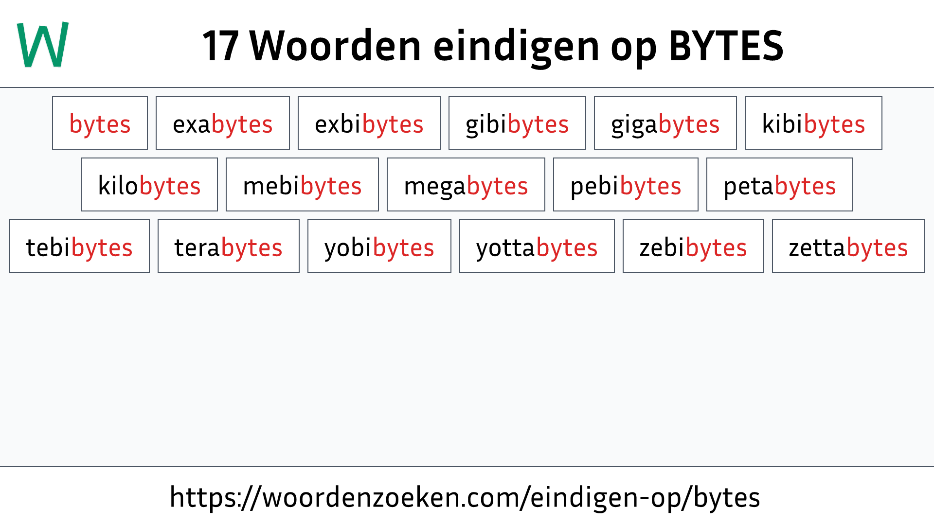 Woorden eindigen op BYTES