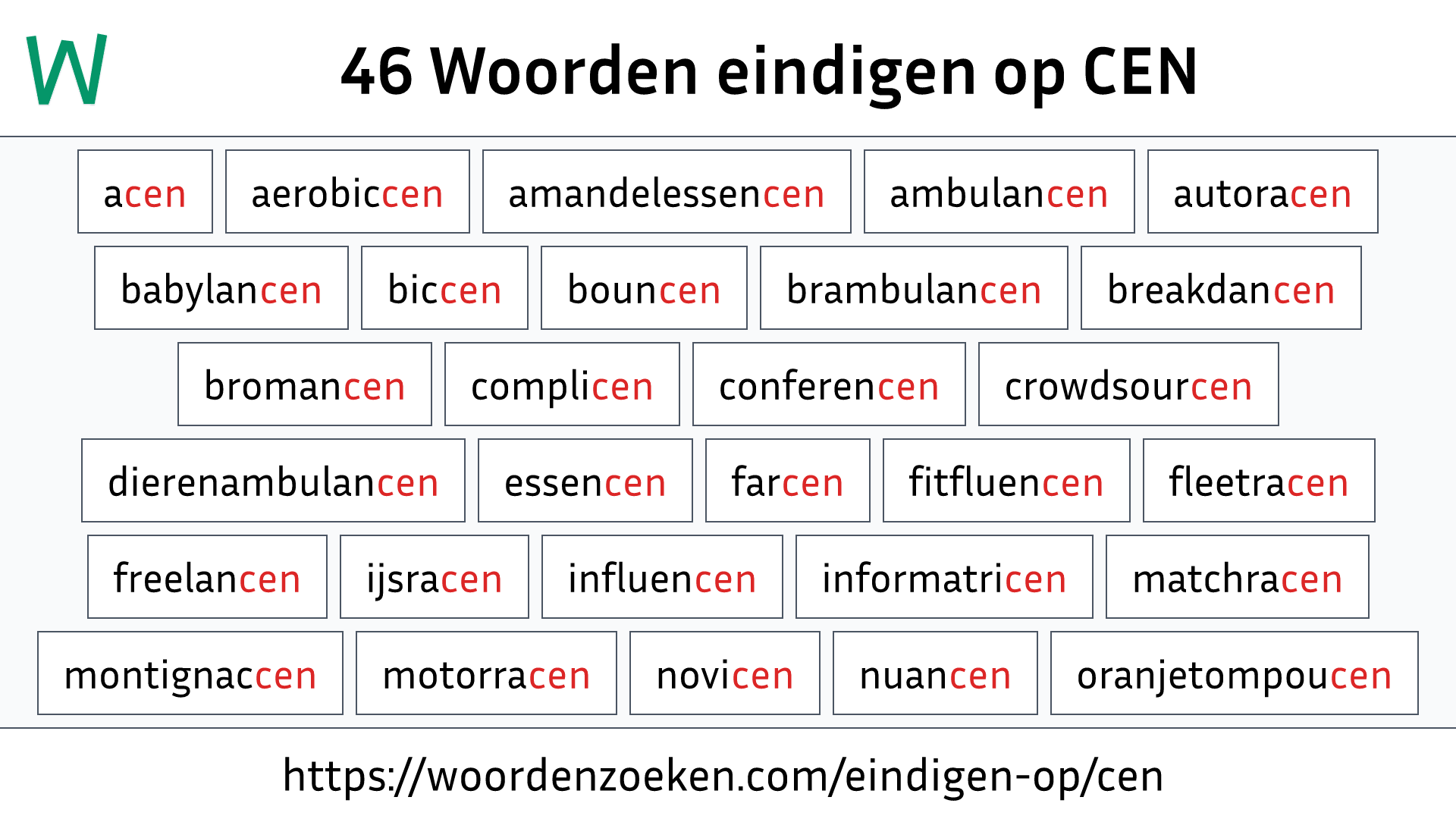 Woorden eindigen op CEN