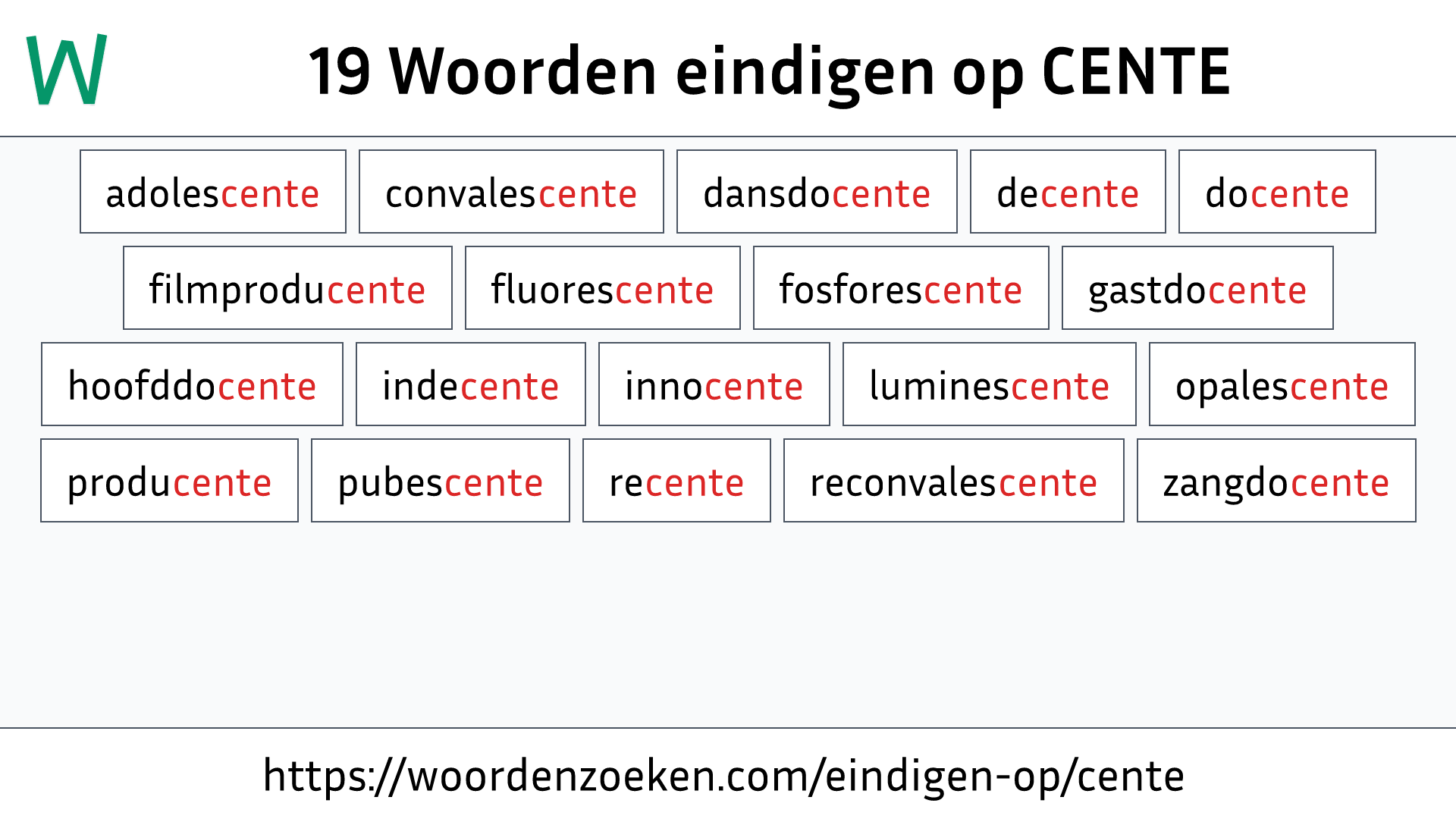 Woorden eindigen op CENTE