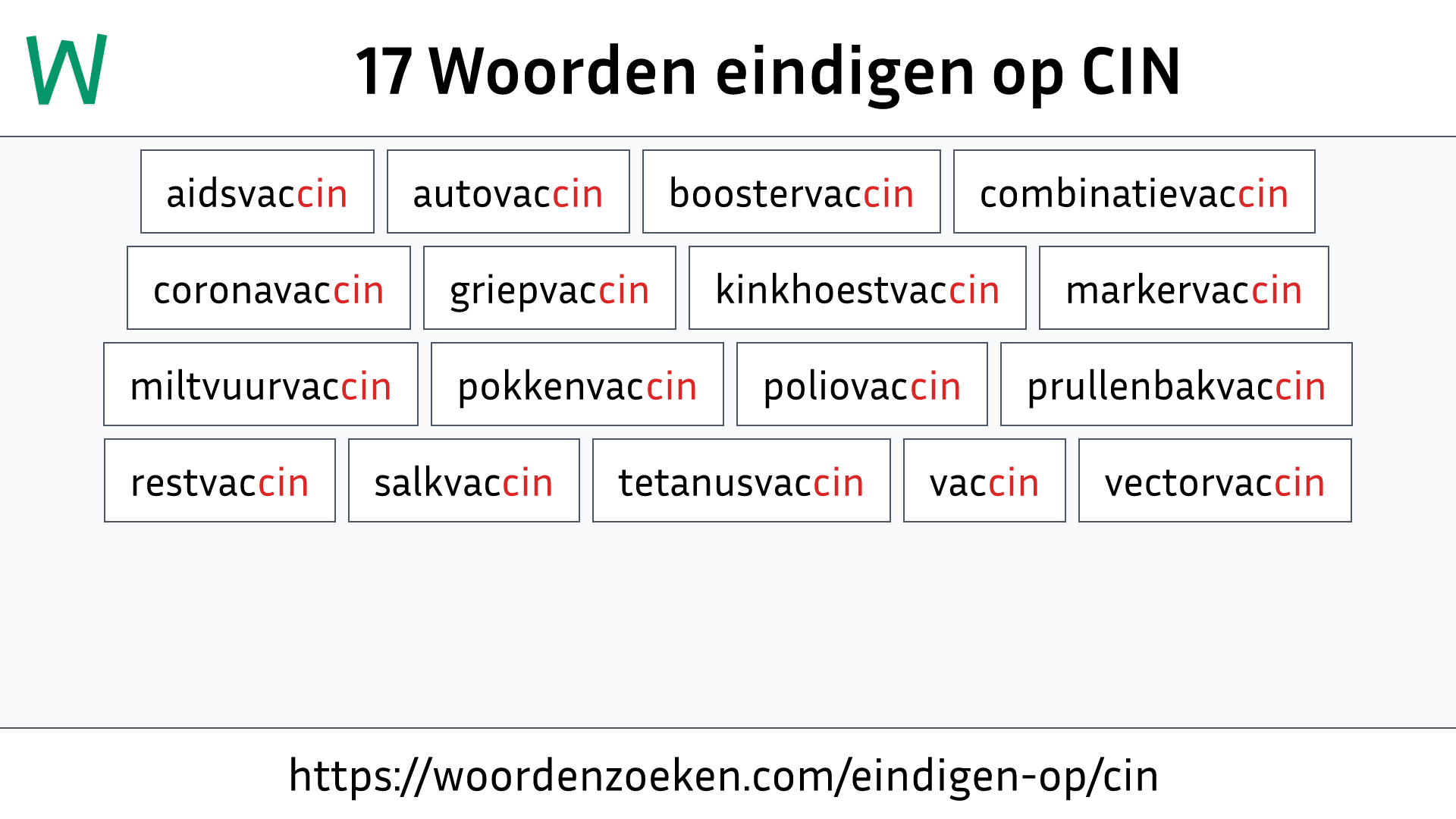 Woorden eindigen op CIN