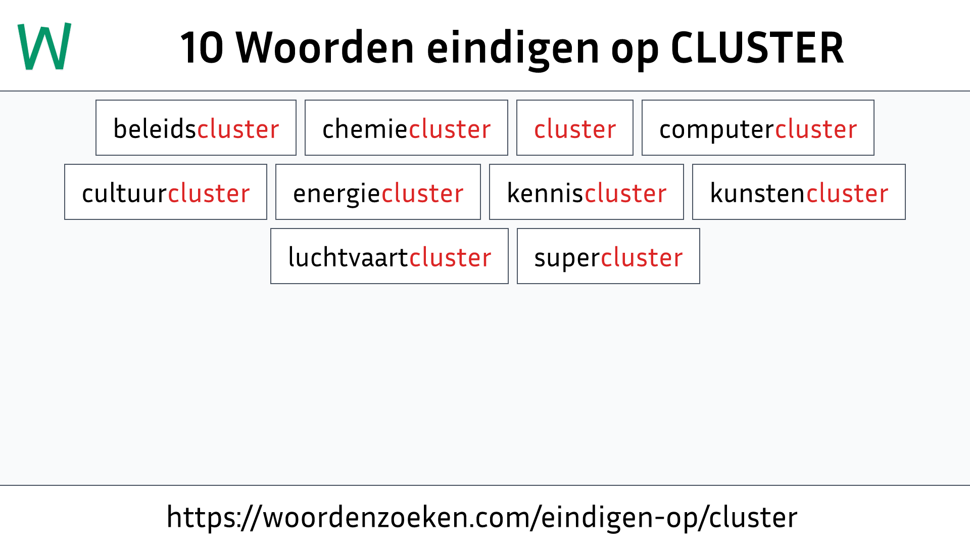 Woorden eindigen op CLUSTER