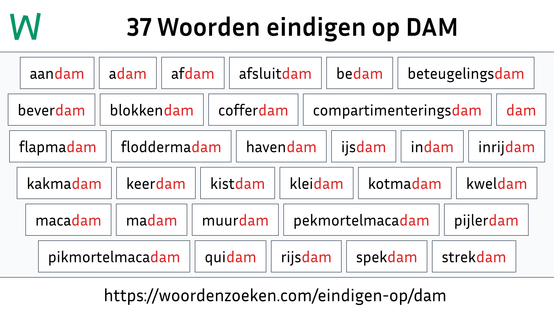 Woorden eindigen op DAM