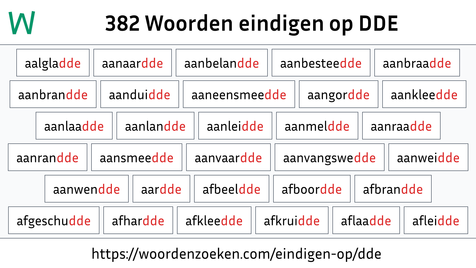 Woorden eindigen op DDE