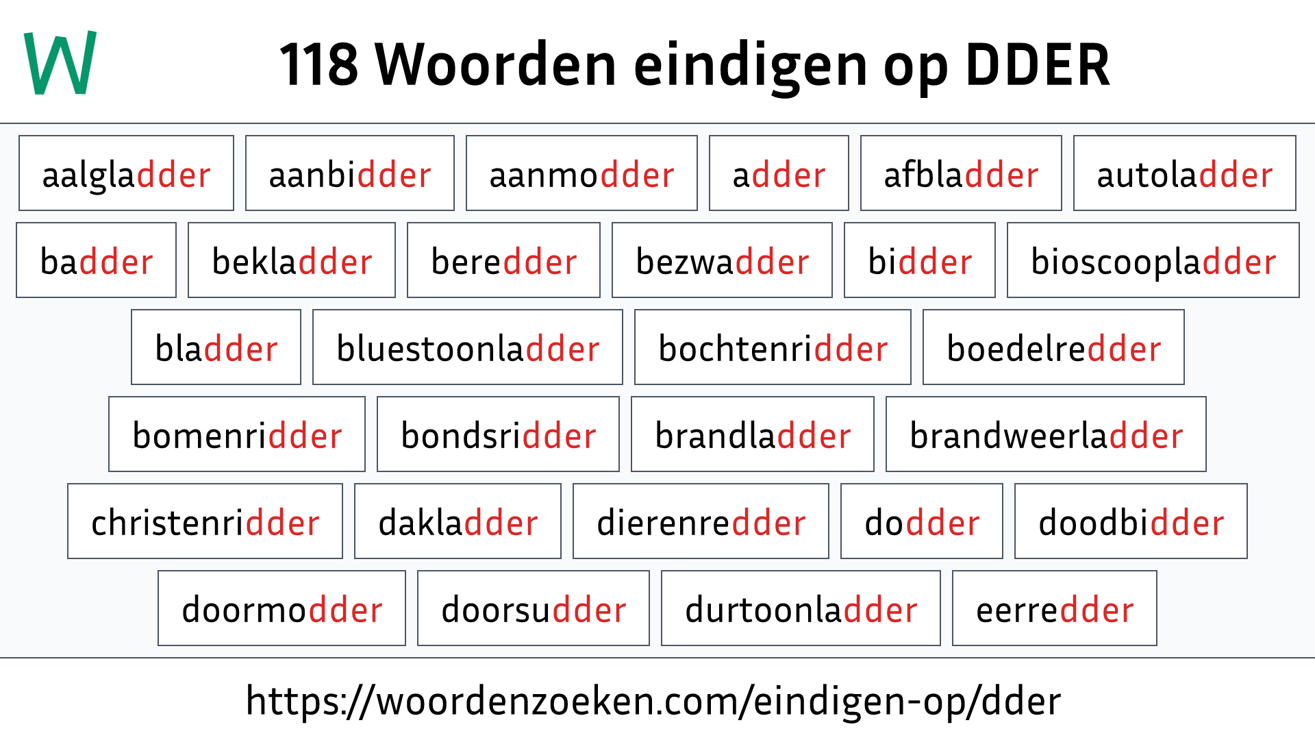 Woorden eindigen op DDER