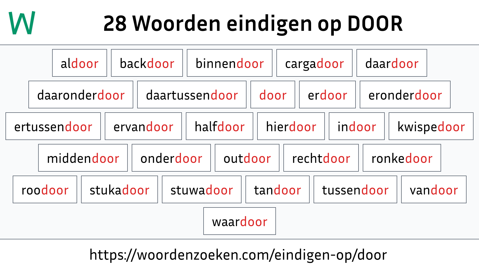 Woorden eindigen op DOOR