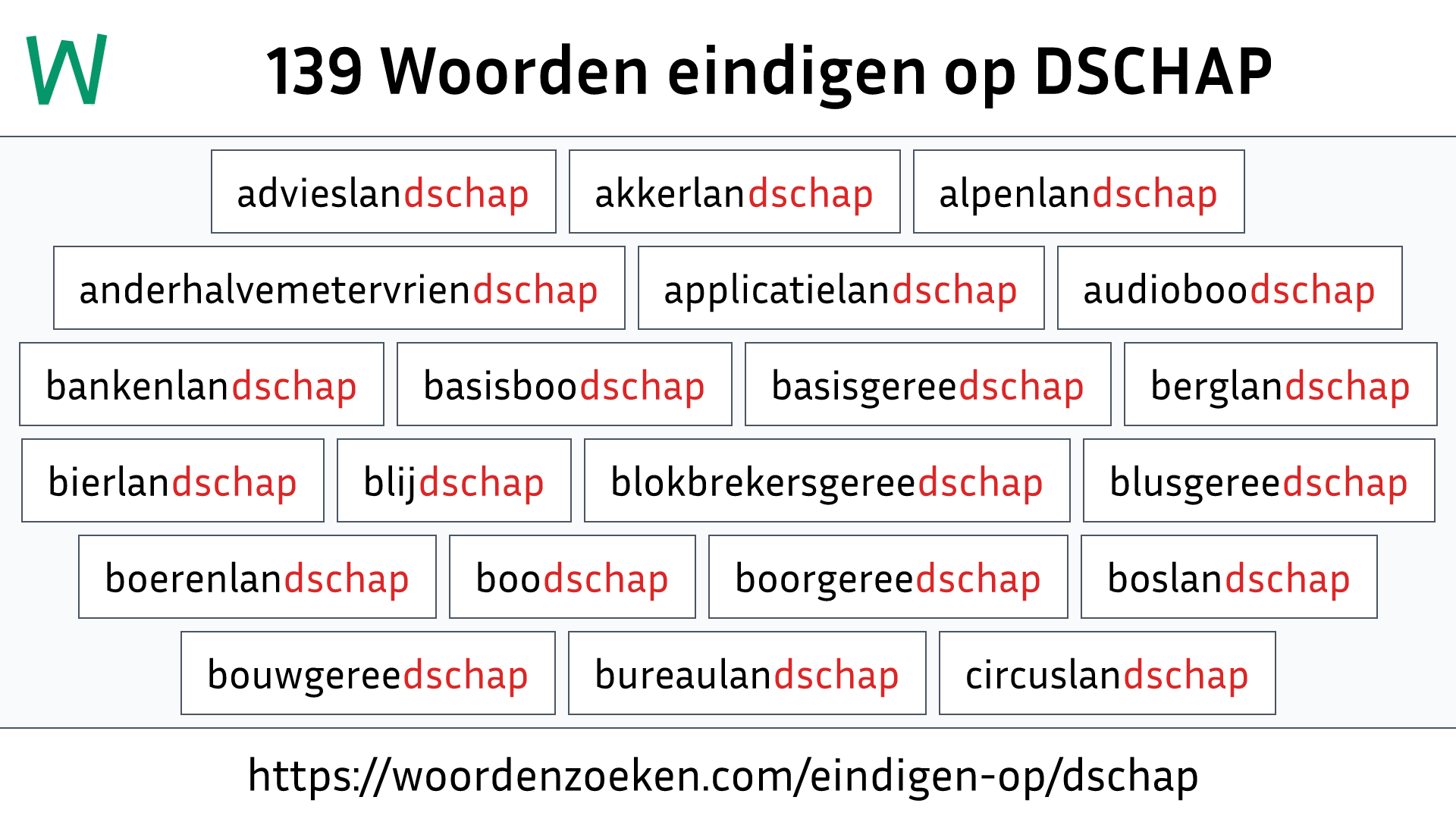 Woorden eindigen op DSCHAP