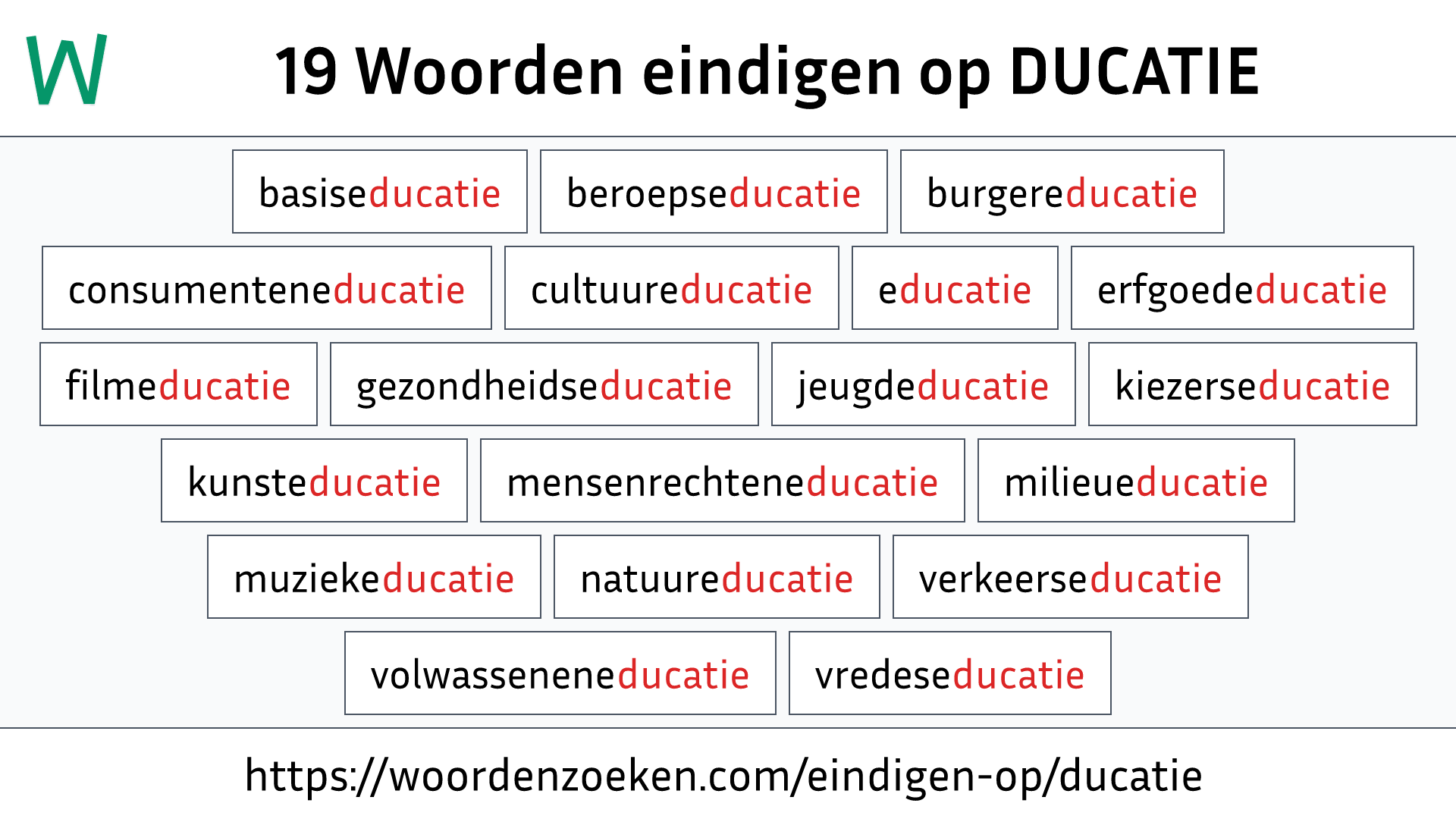 Woorden eindigen op DUCATIE