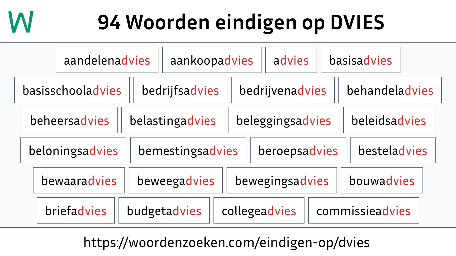 Woorden eindigen op DVIES