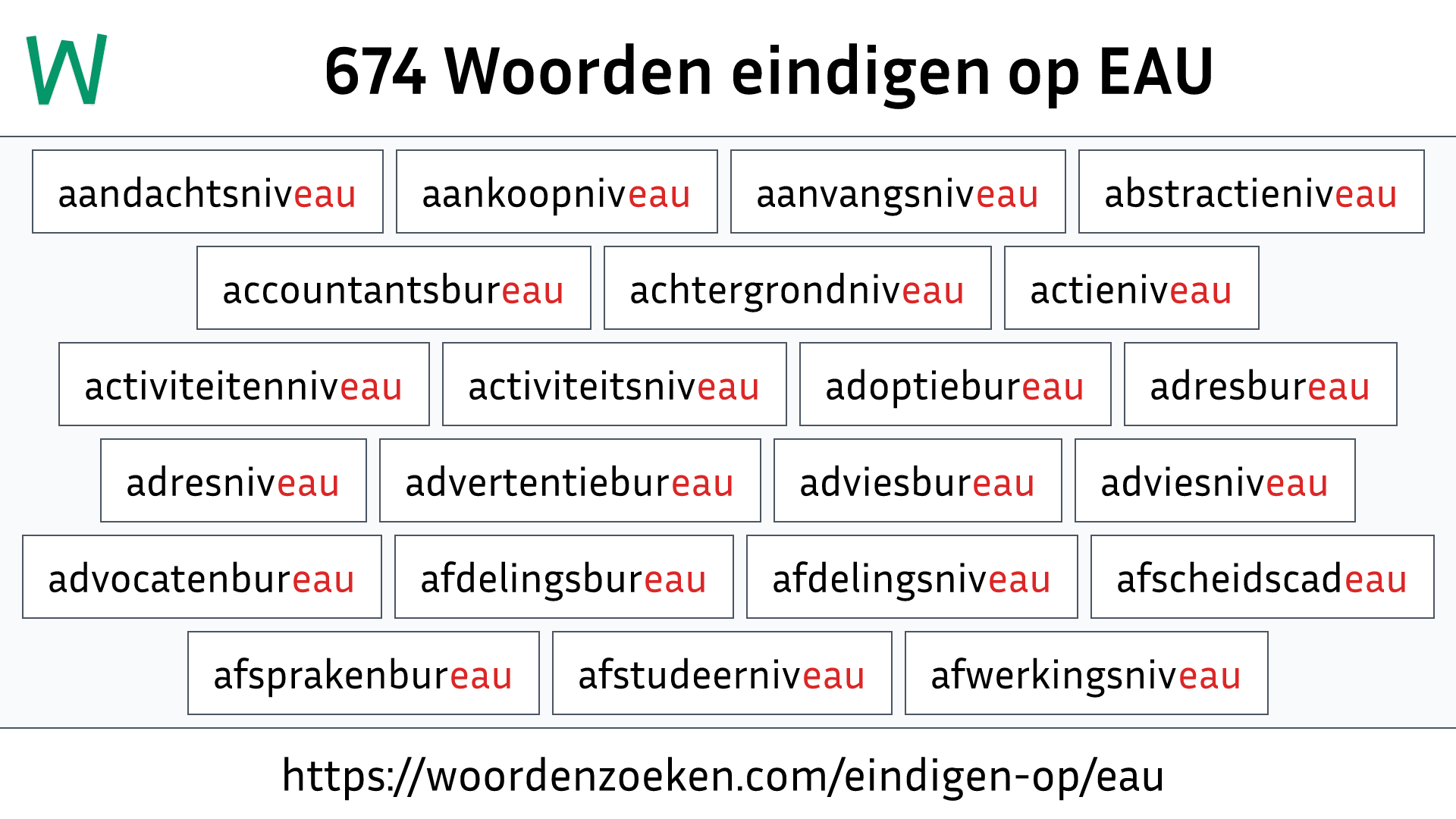 Woorden eindigen op EAU