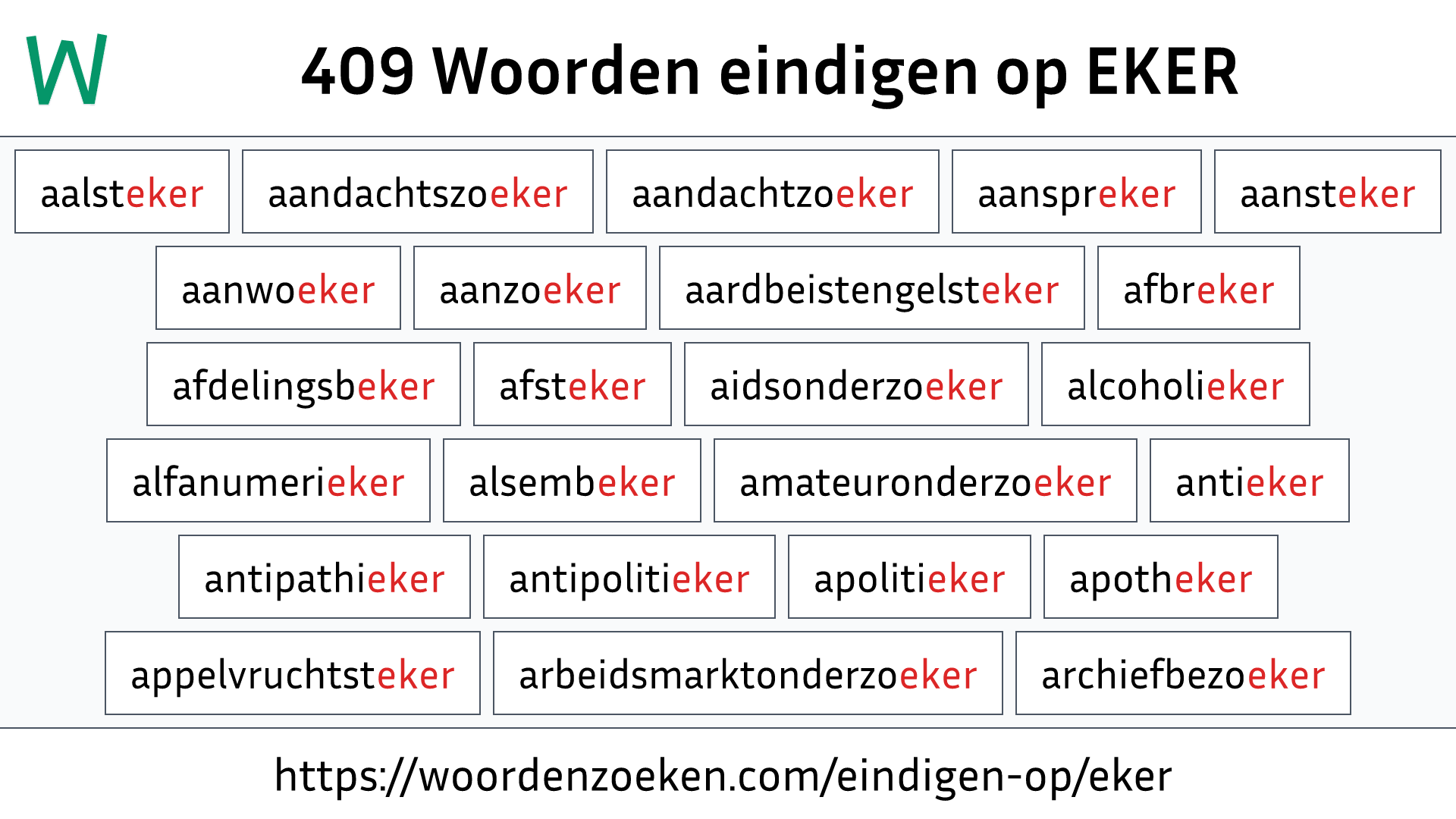 Woorden eindigen op EKER