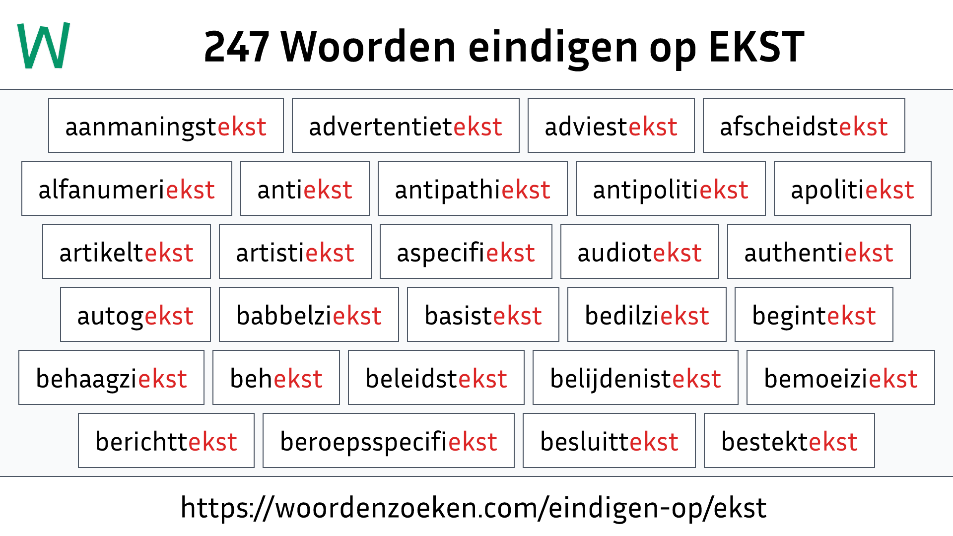 Woorden eindigen op EKST