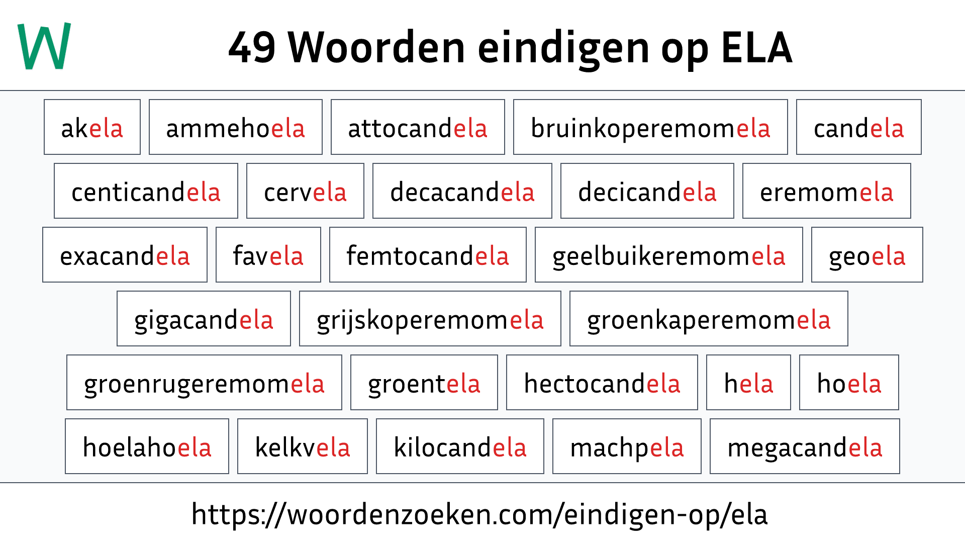 Woorden eindigen op ELA