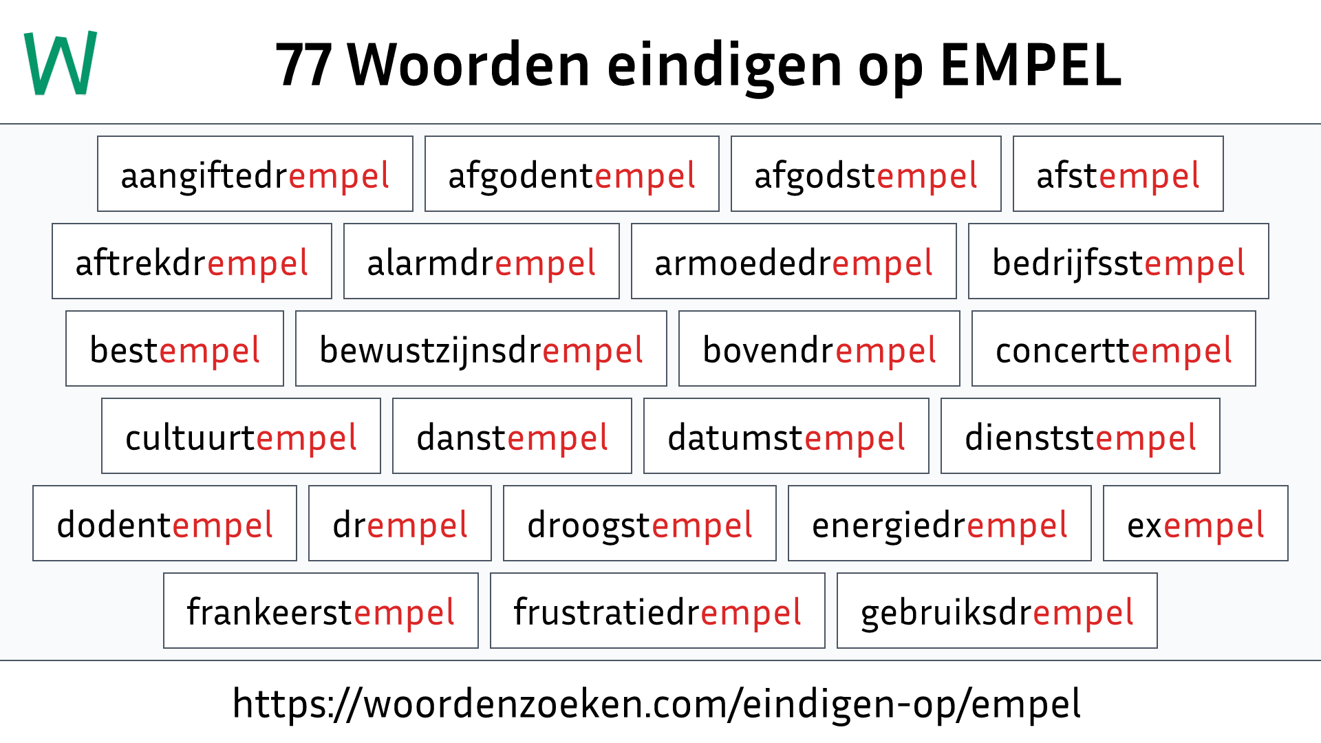 Woorden eindigen op EMPEL