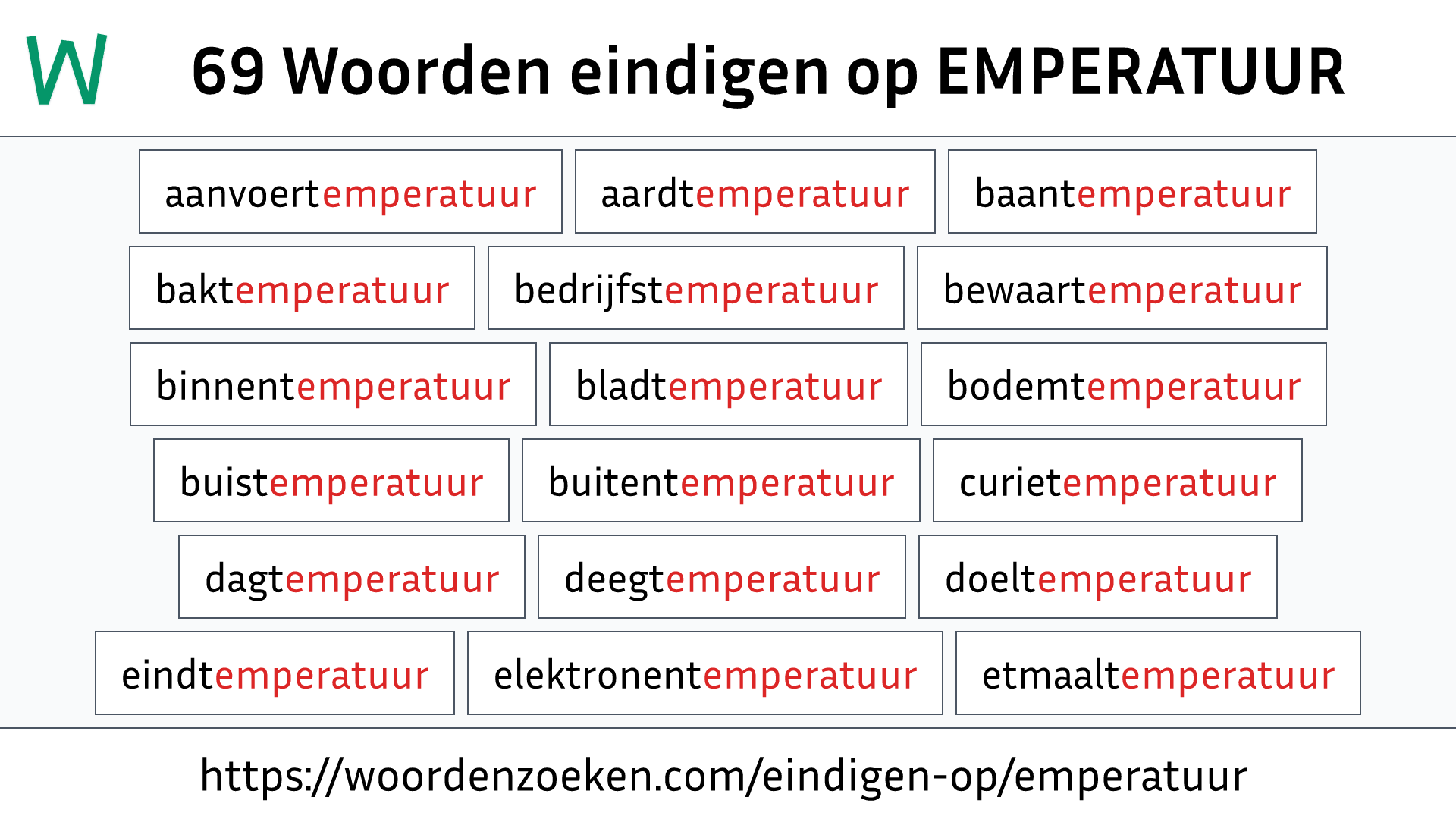 Woorden eindigen op EMPERATUUR