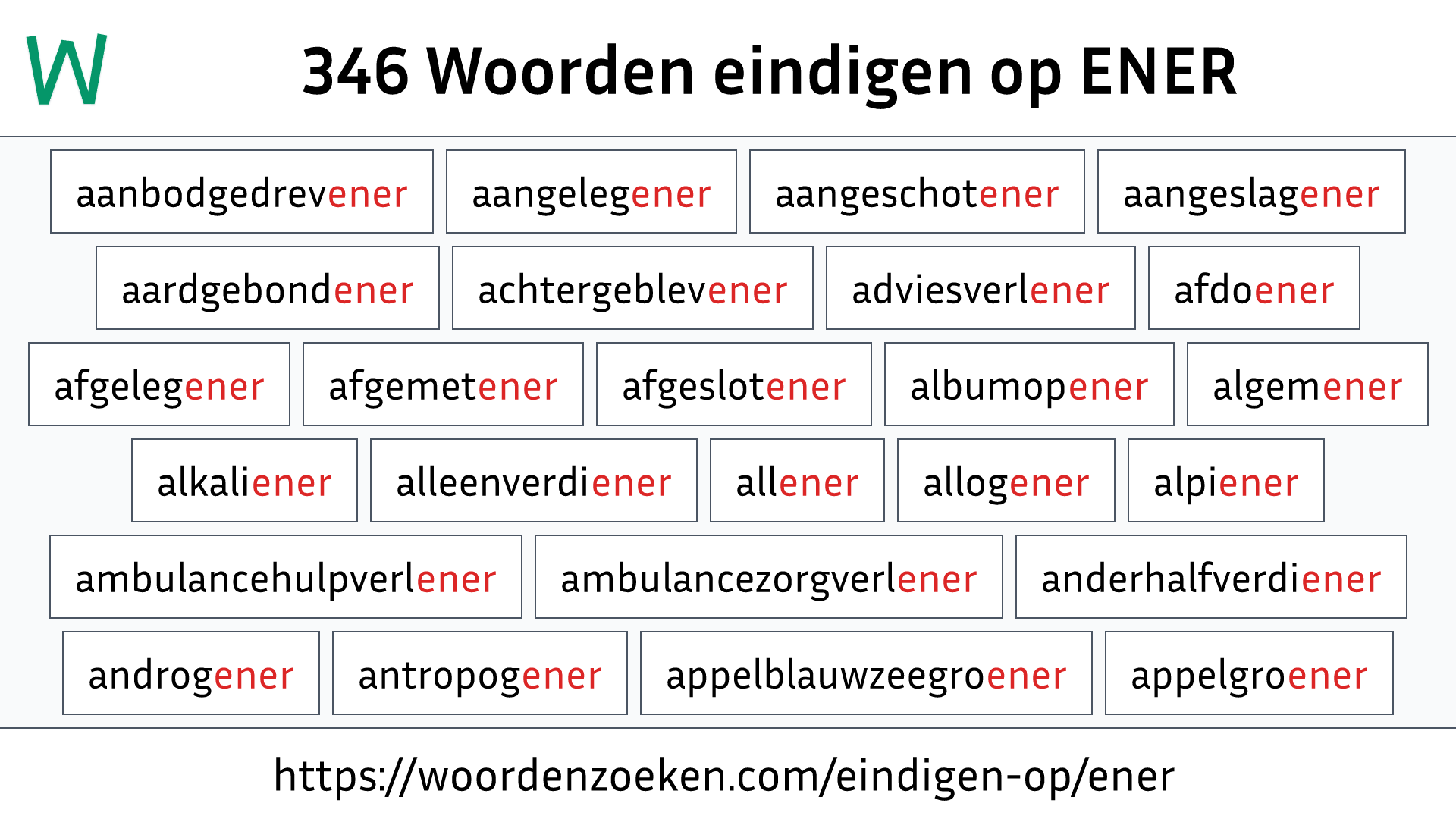 Woorden eindigen op ENER