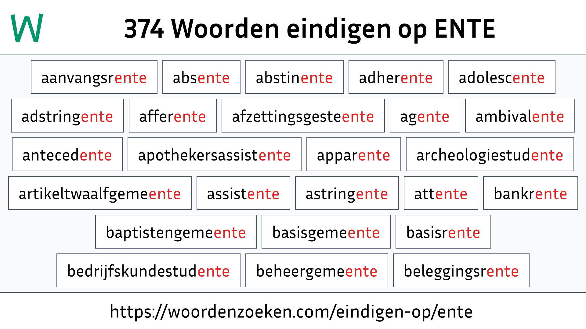 Woorden eindigen op ENTE