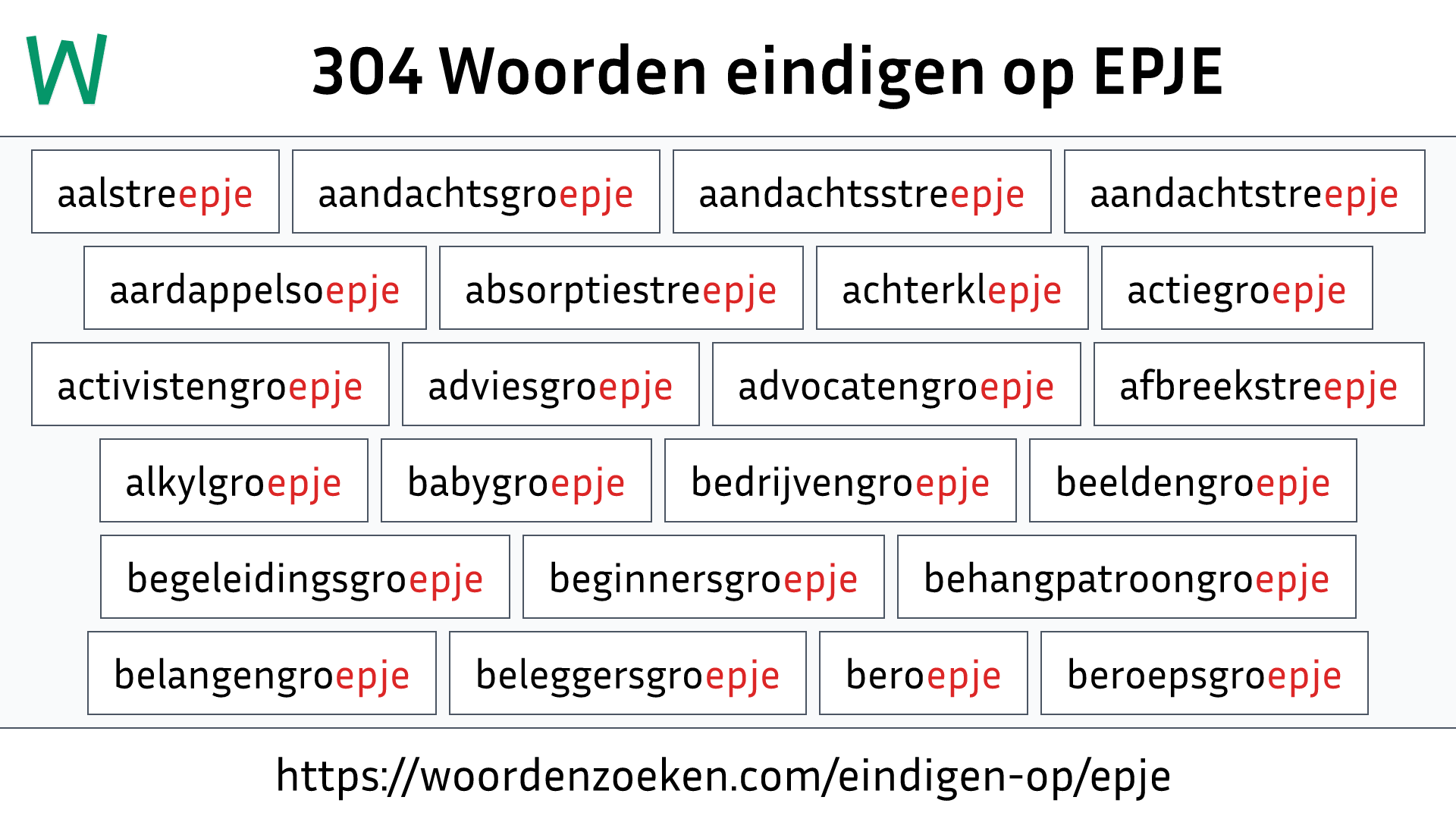 Woorden eindigen op EPJE