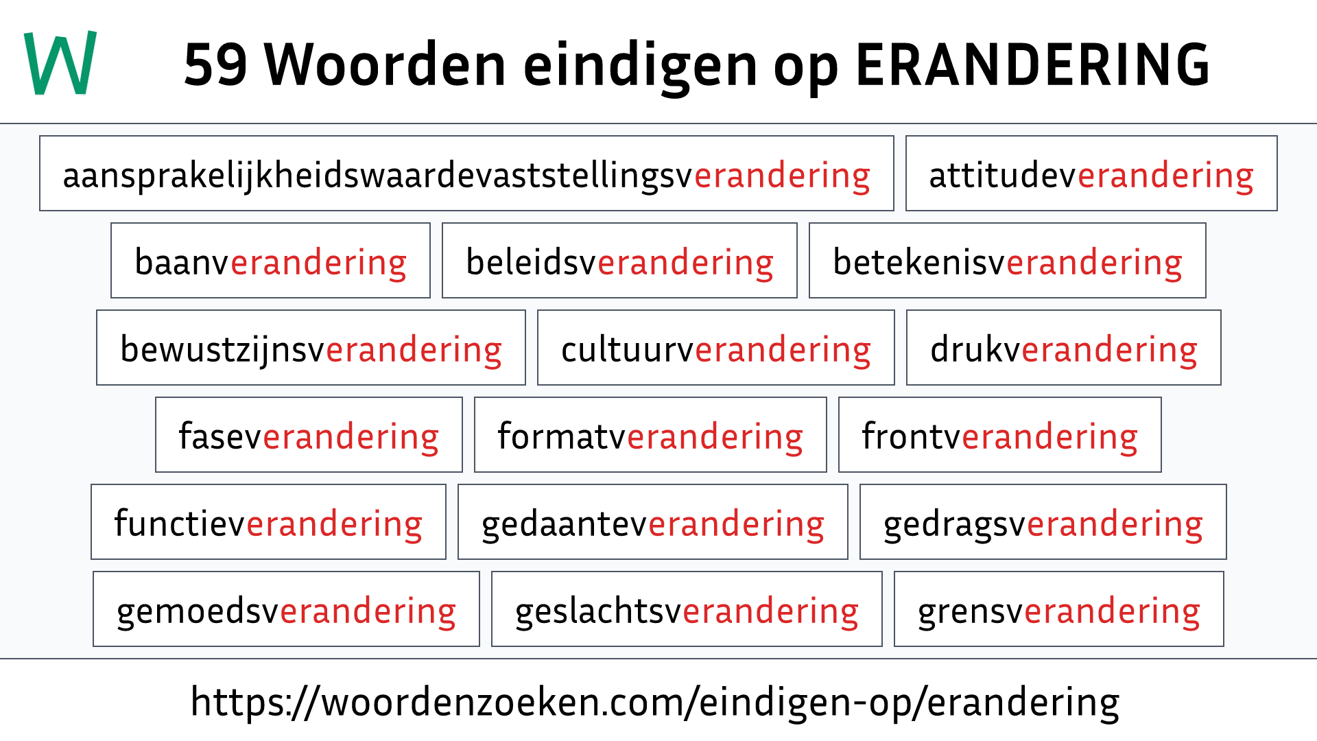 Woorden eindigen op ERANDERING