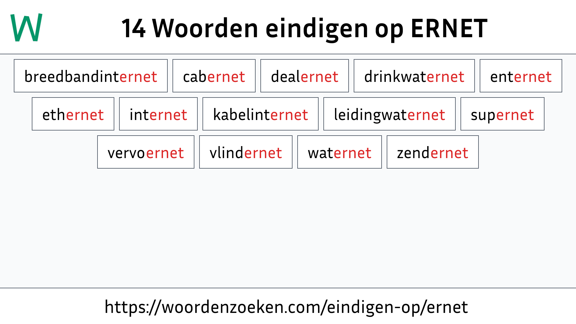 Woorden eindigen op ERNET