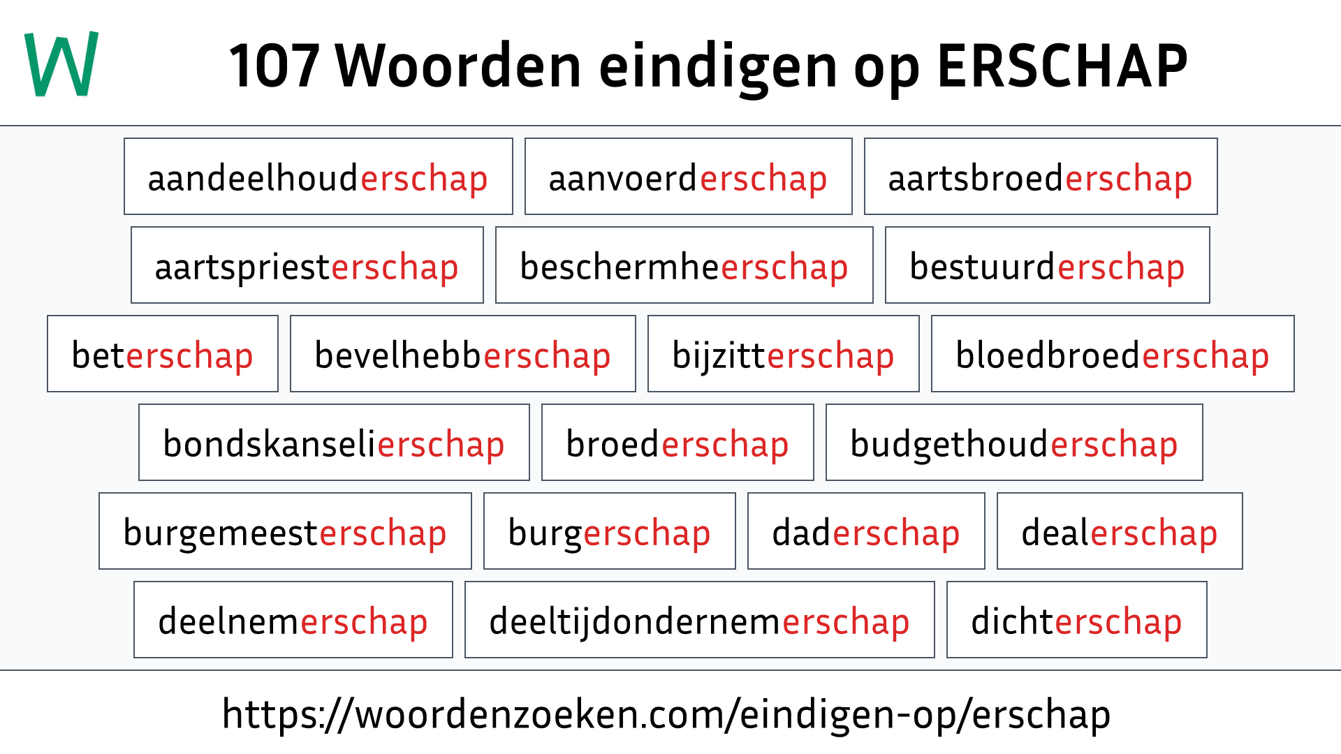 Woorden eindigen op ERSCHAP