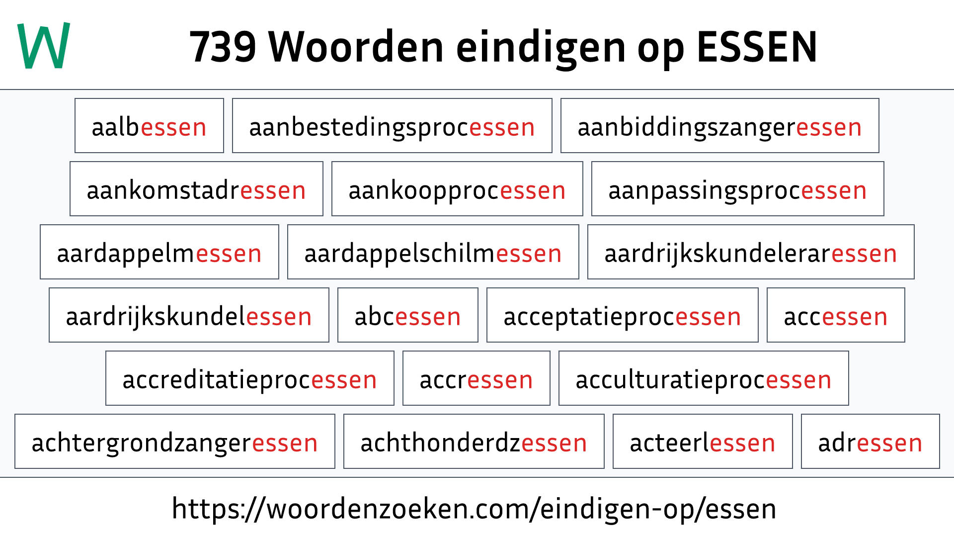 Woorden eindigen op ESSEN
