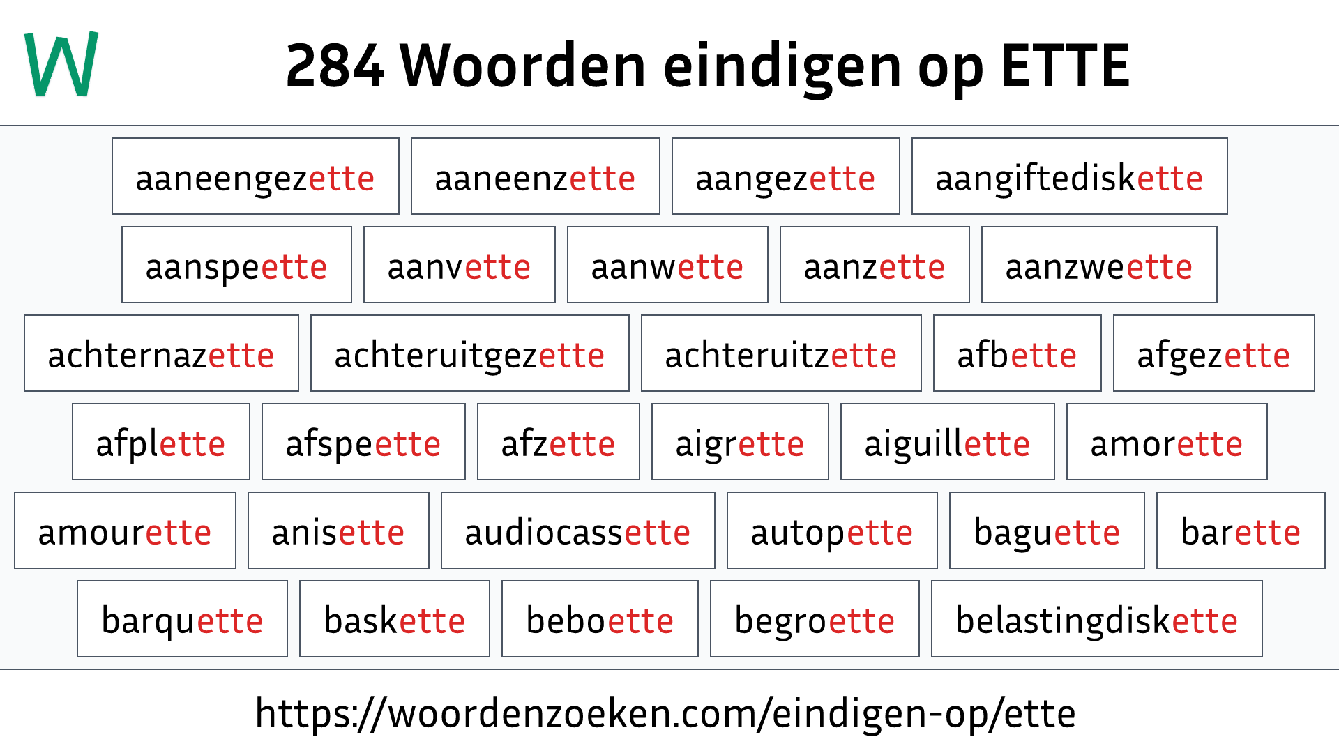 Woorden eindigen op ETTE