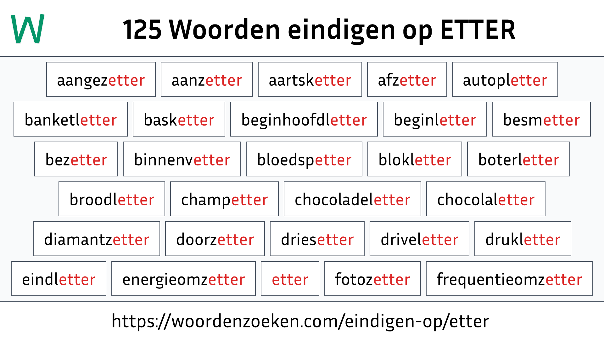 Woorden eindigen op ETTER