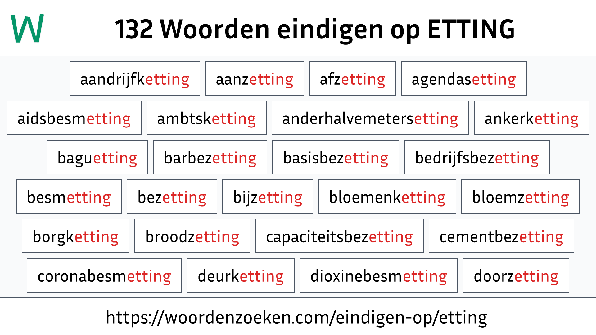 Woorden eindigen op ETTING