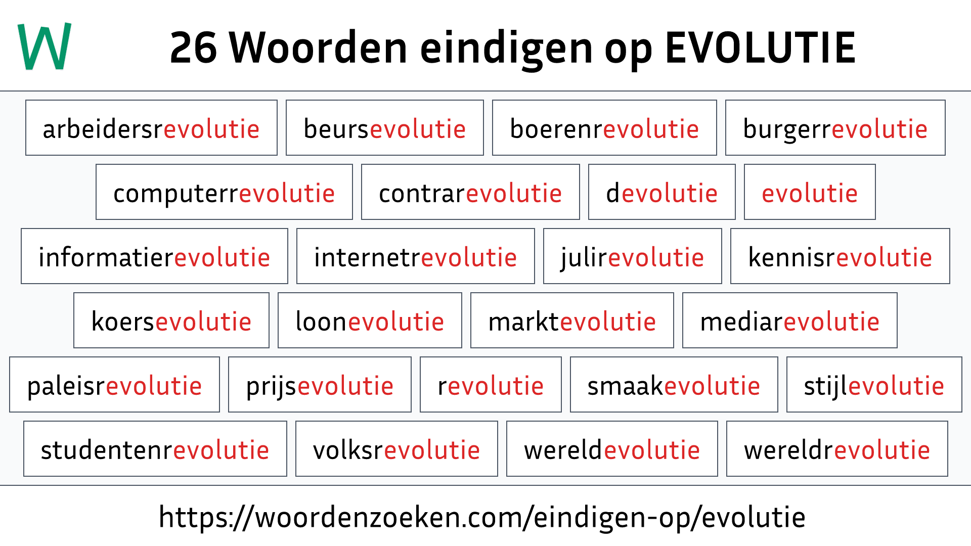 Woorden eindigen op EVOLUTIE