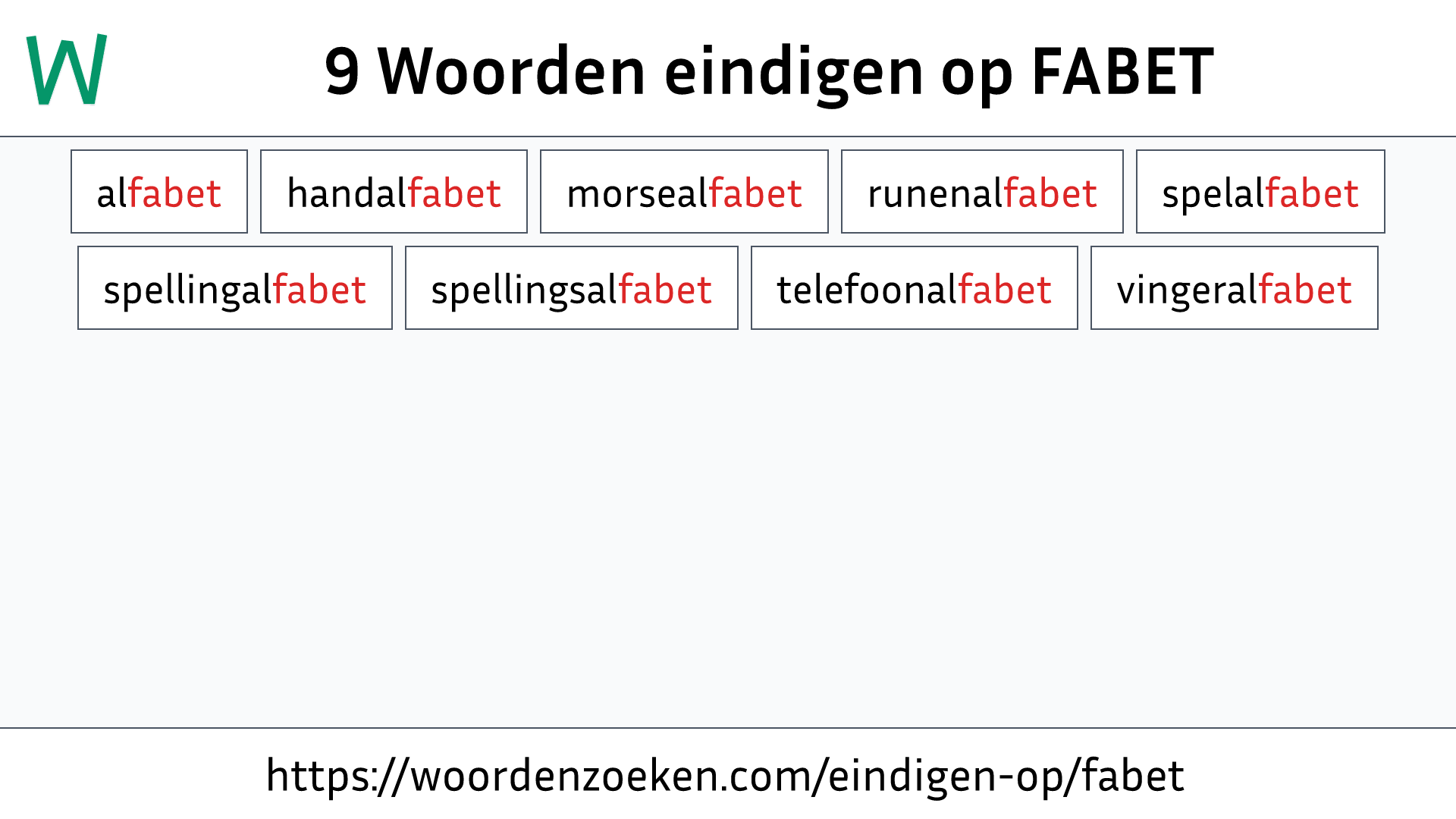 Woorden eindigen op FABET