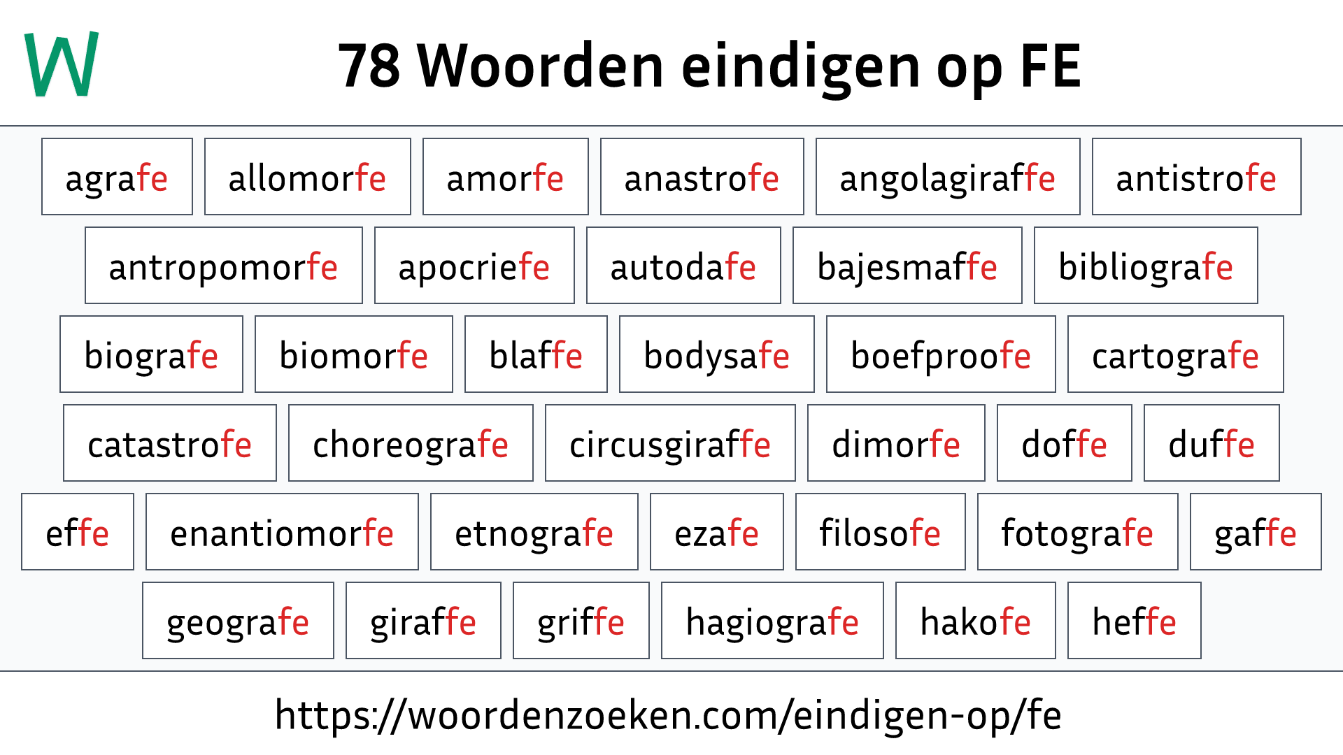 Woorden eindigen op FE