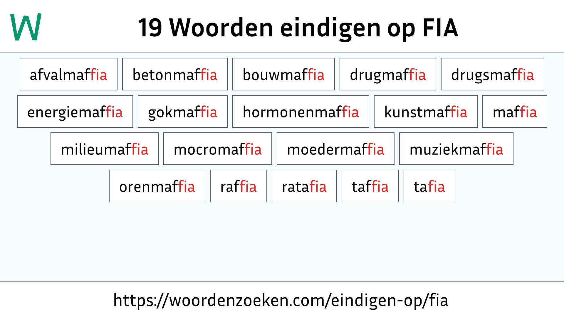 Woorden eindigen op FIA