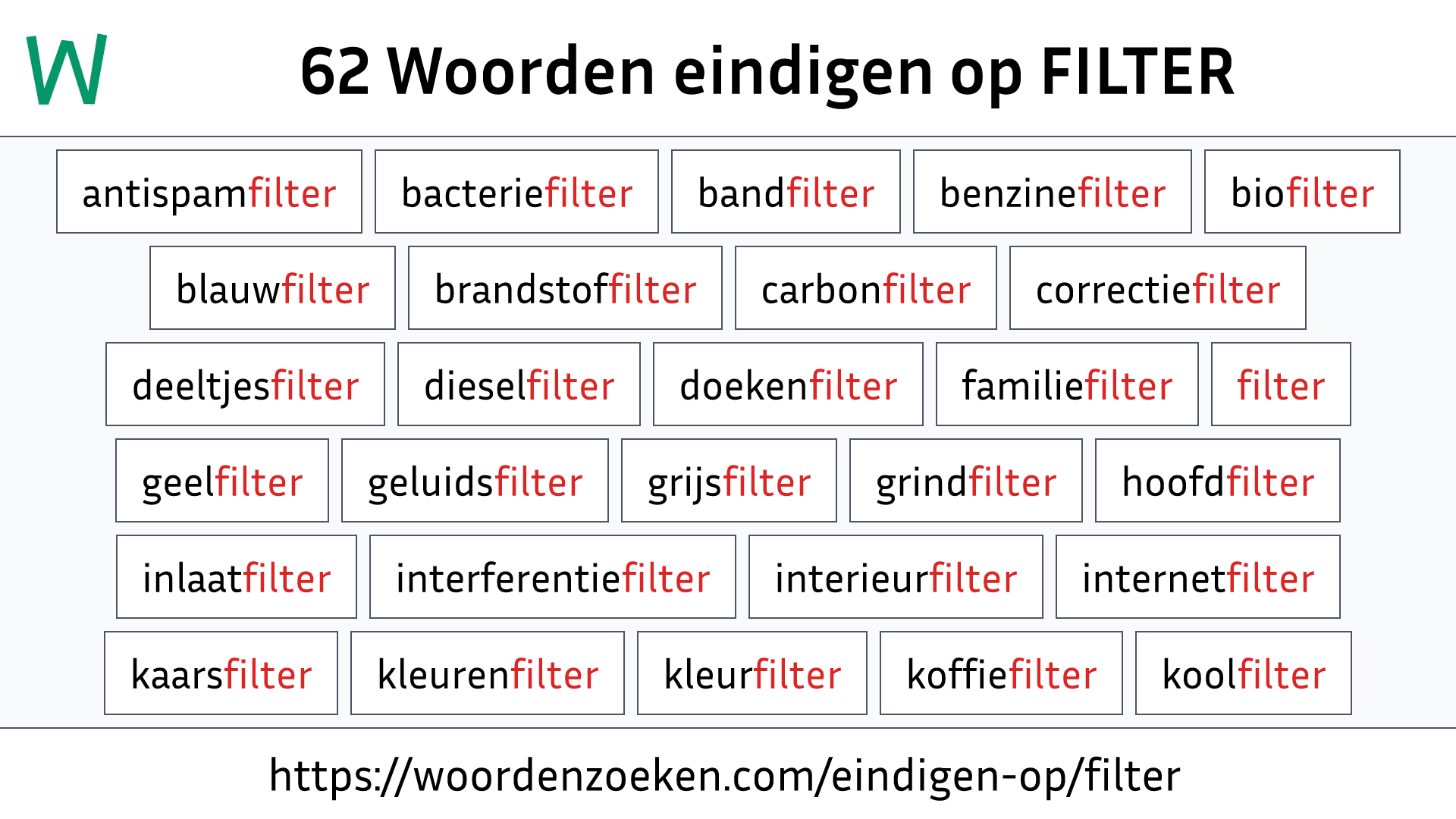 Woorden eindigen op FILTER