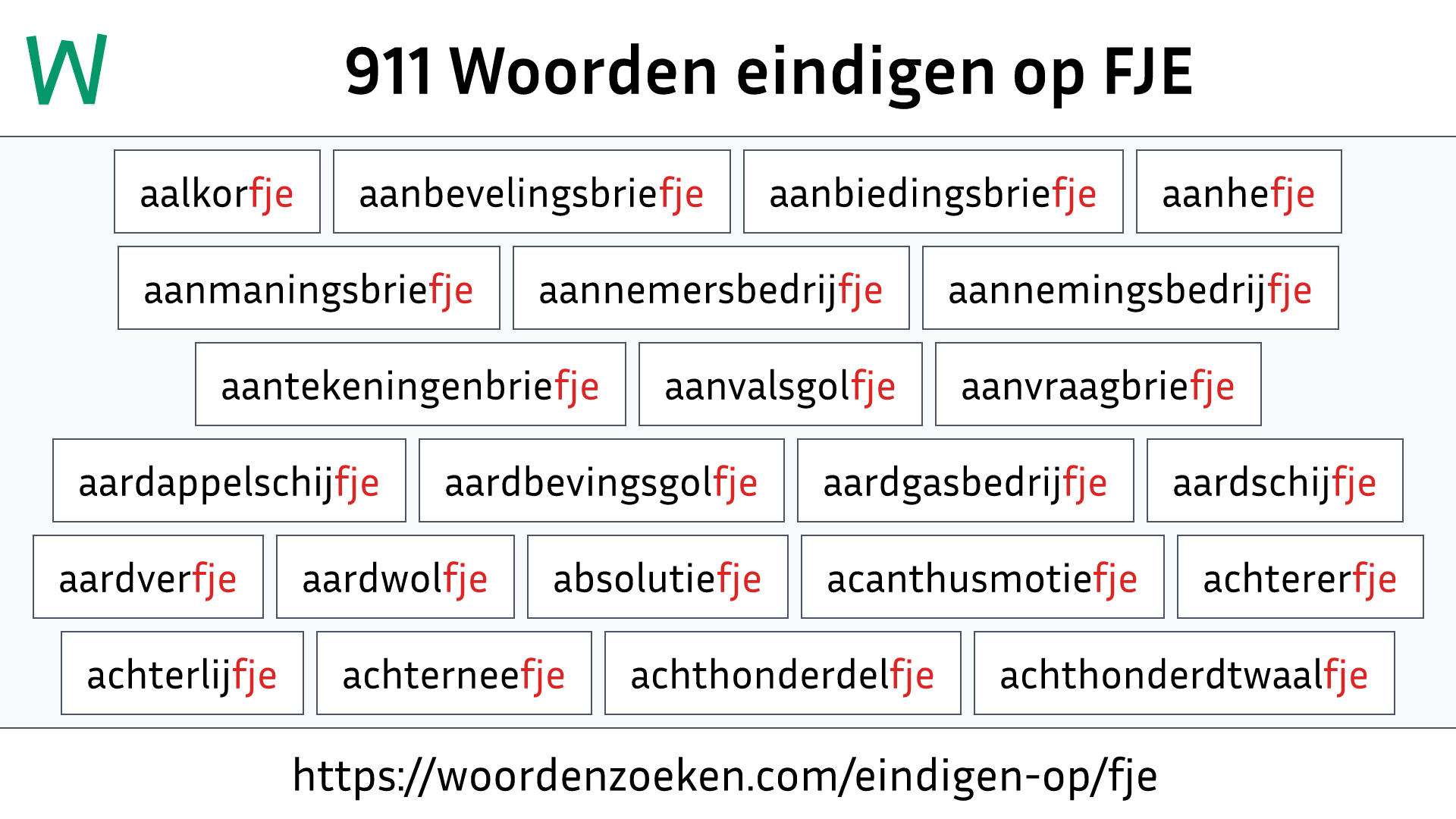 Woorden eindigen op FJE