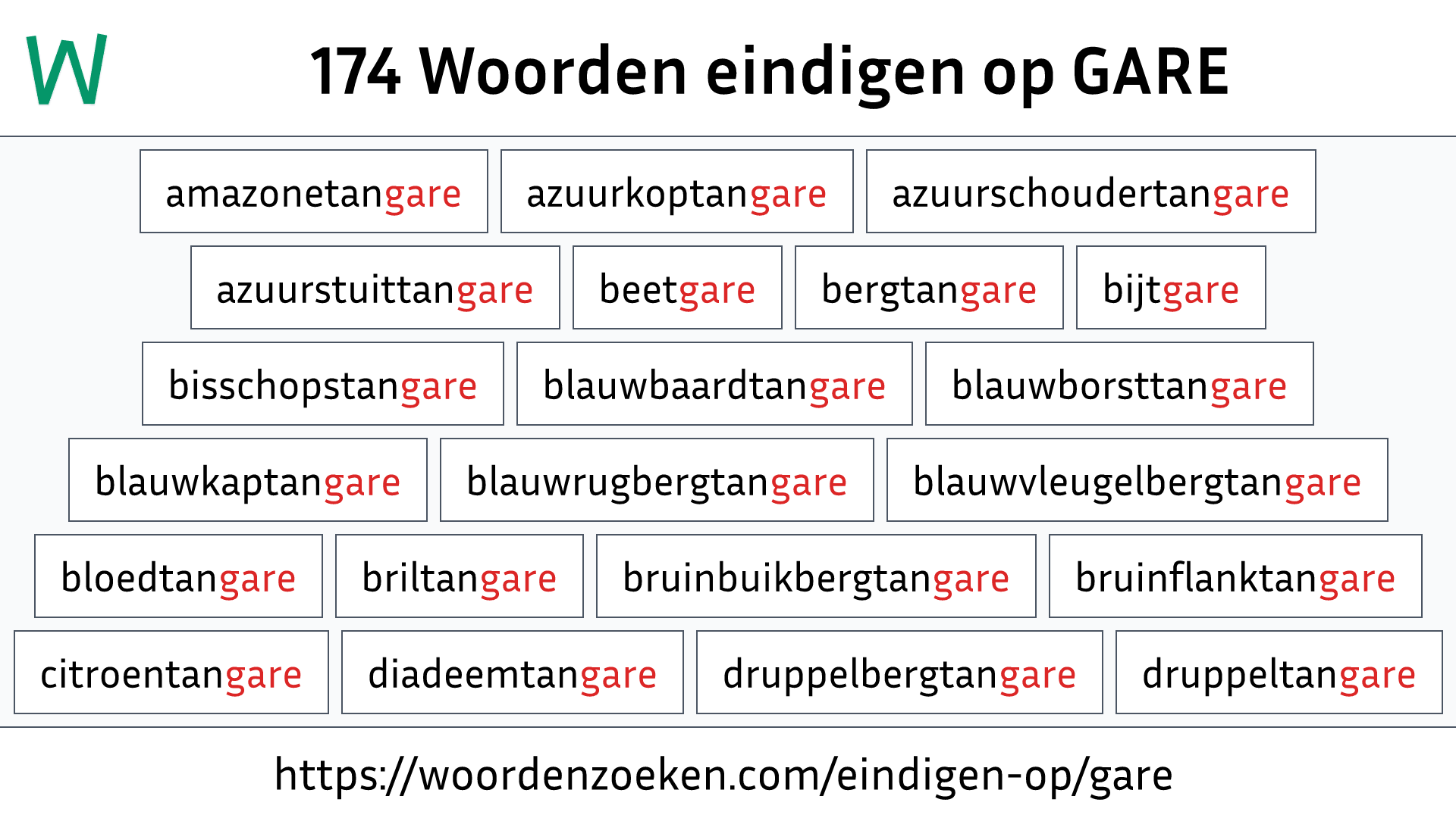 Woorden eindigen op GARE