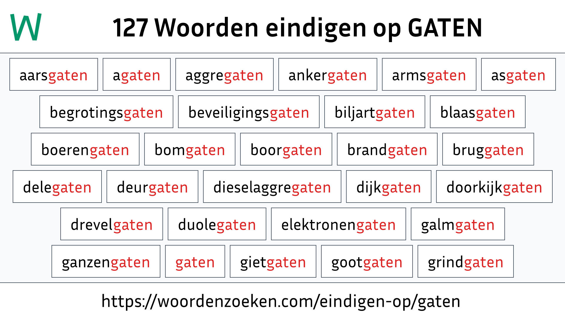 Woorden eindigen op GATEN