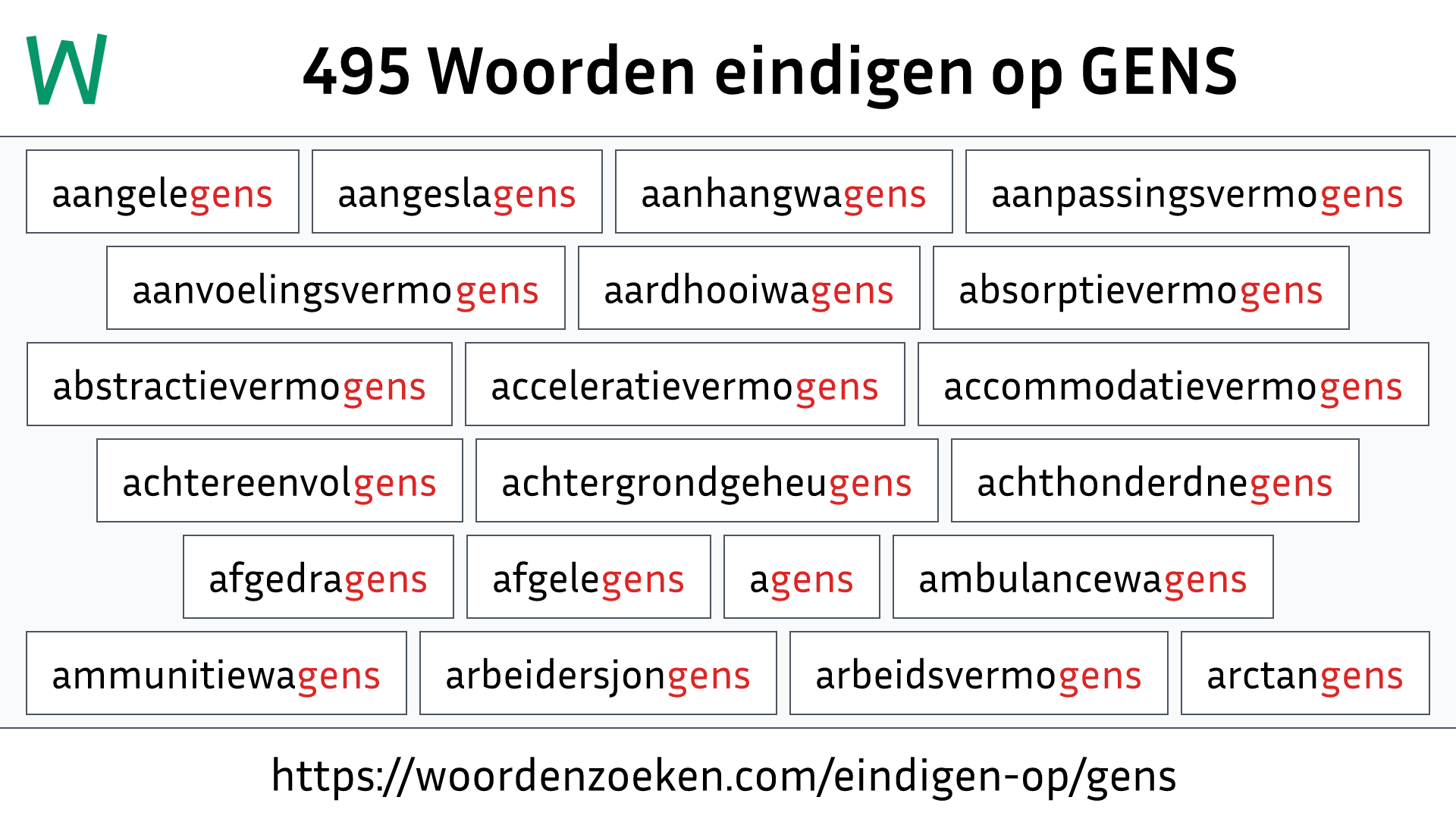 Woorden eindigen op GENS